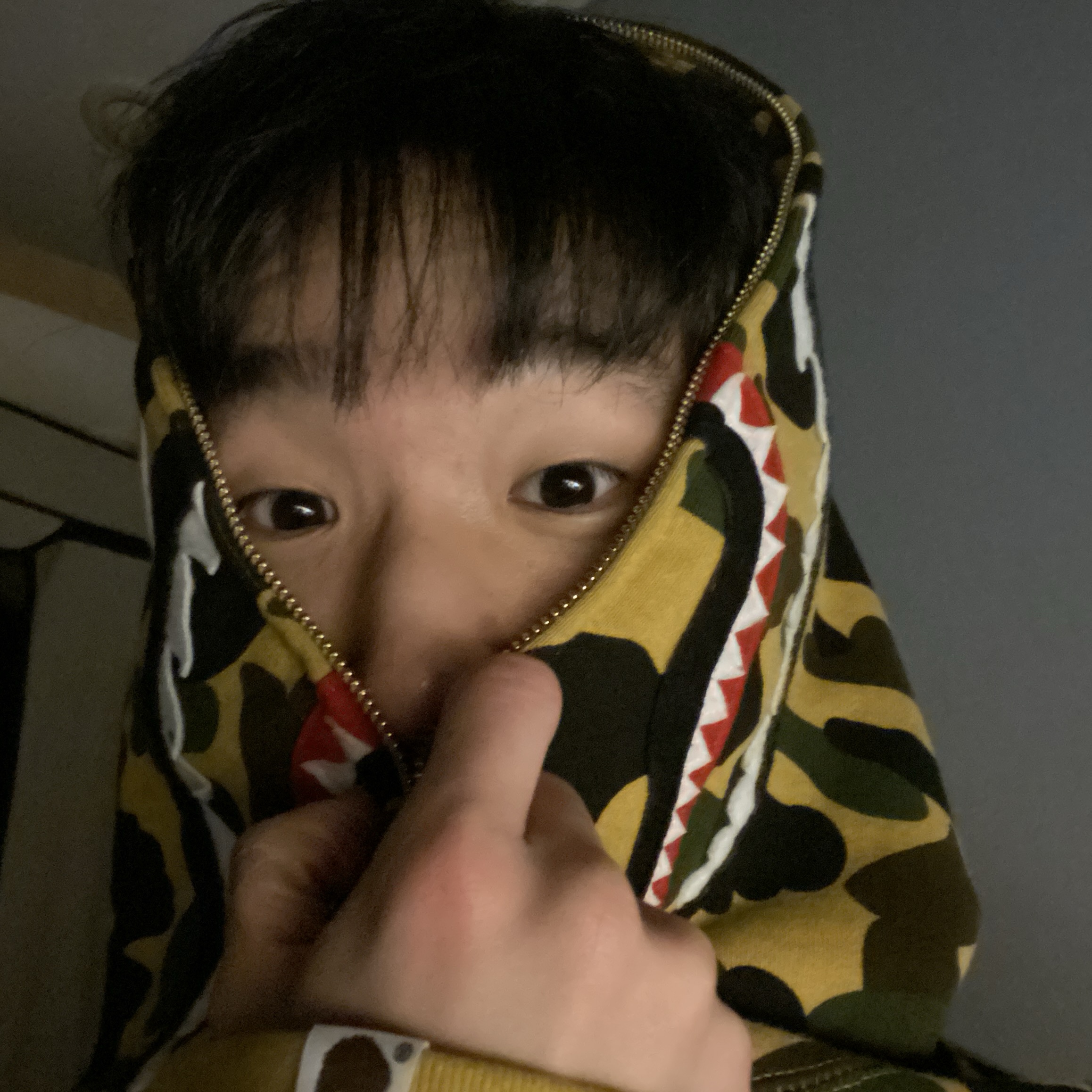 BAPE PONR 1st Camo 2nd Shark Full Zip Hoodie Yellow 착용 스타일
