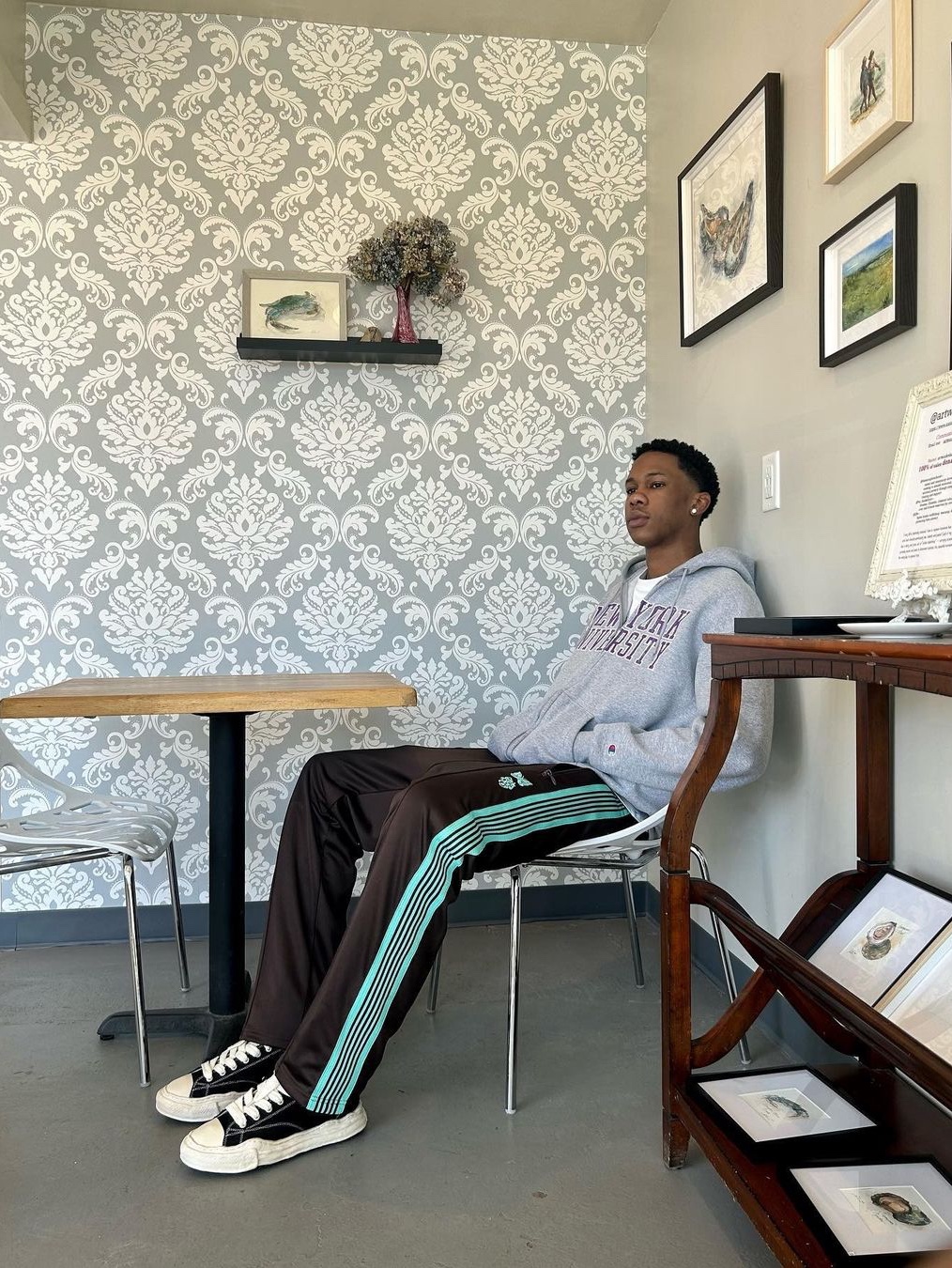 Needles H.D. Track Pants Poly Smooth Ivy Green, Needles Narrow Track Pants Poly Smooth Maroon 착용 스타일 - 3