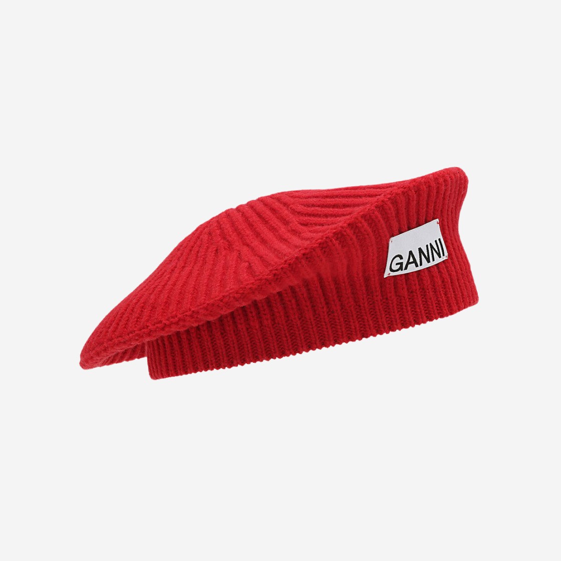 (W) Ganni Wool Rib Knit Beret Racing Red 상세 이미지 1