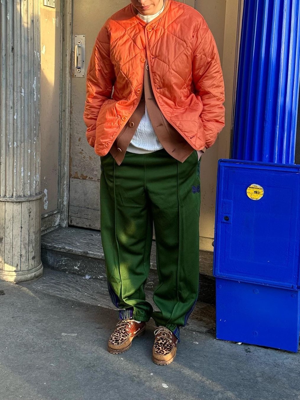 Needles H.D. Track Pants Poly Smooth Ivy Green, Needles Narrow Track Pants Poly Smooth Maroon 착용 스타일 - 2