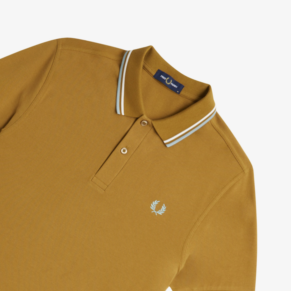 프레드페리 M3600 트윈 팁 프레드페리 셔츠 다크카라멜/스노우화이트/사이버블루(Fred Perry M3600 Twin Tipped Fred Perry Shirt Dark Caramel/Snow White/Silver Blue) - 3