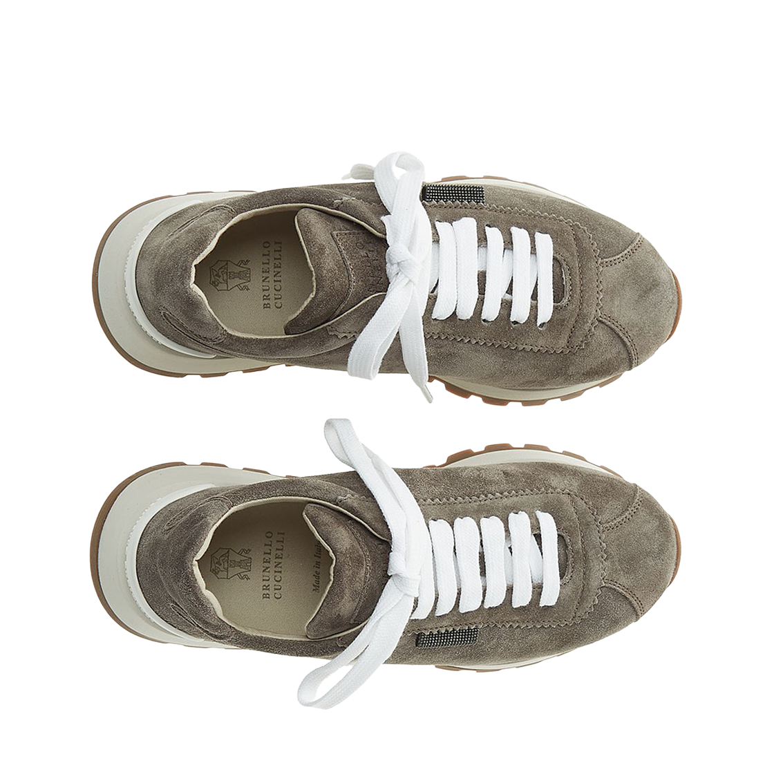 (W) 브루넬로 쿠치넬리 샤이니 탭 스웨이드 러너 웜 그레이((W) Brunello Cucinelli Suede Runners with Shiny Tab Warm Grey) - 2