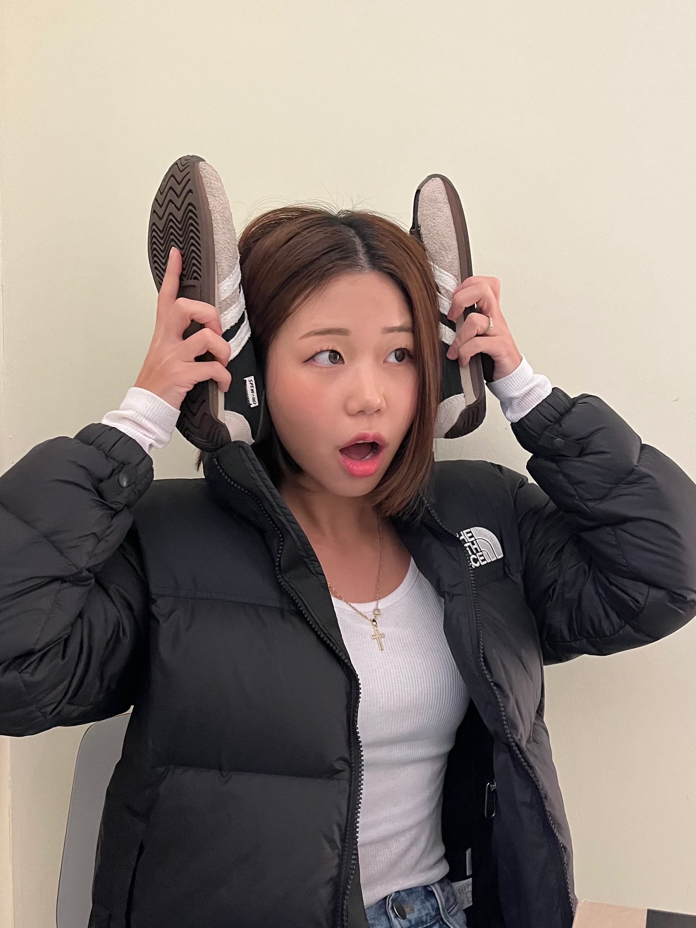 Adidas x Song for the Mute Country OG Core Black Core White, (W) The North Face 1996 Eco Nuptse Jacket 착용 스타일 - 1