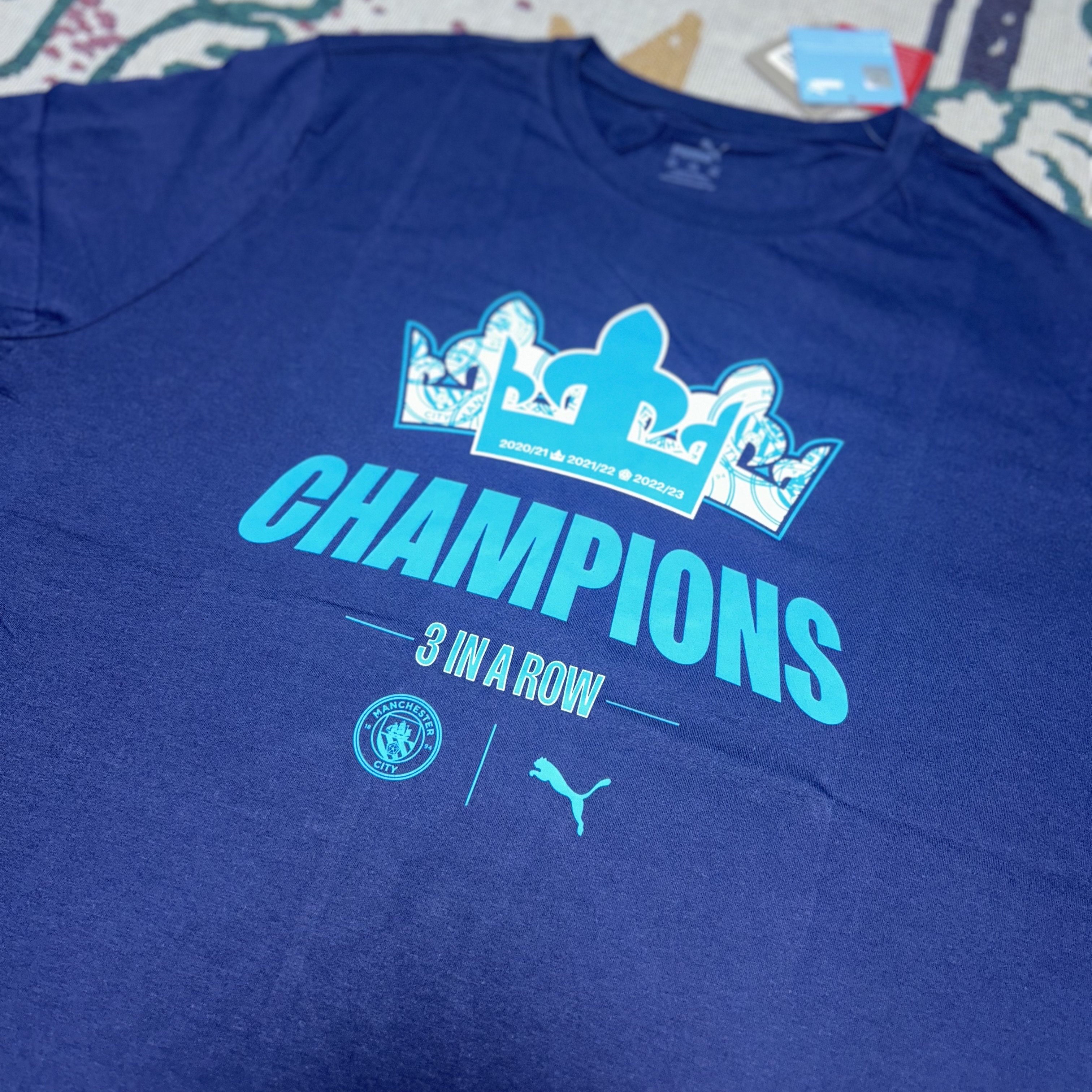 Puma Manchester City 2022/23 League Champions T-Shirts Navy 착용 스타일 - 1