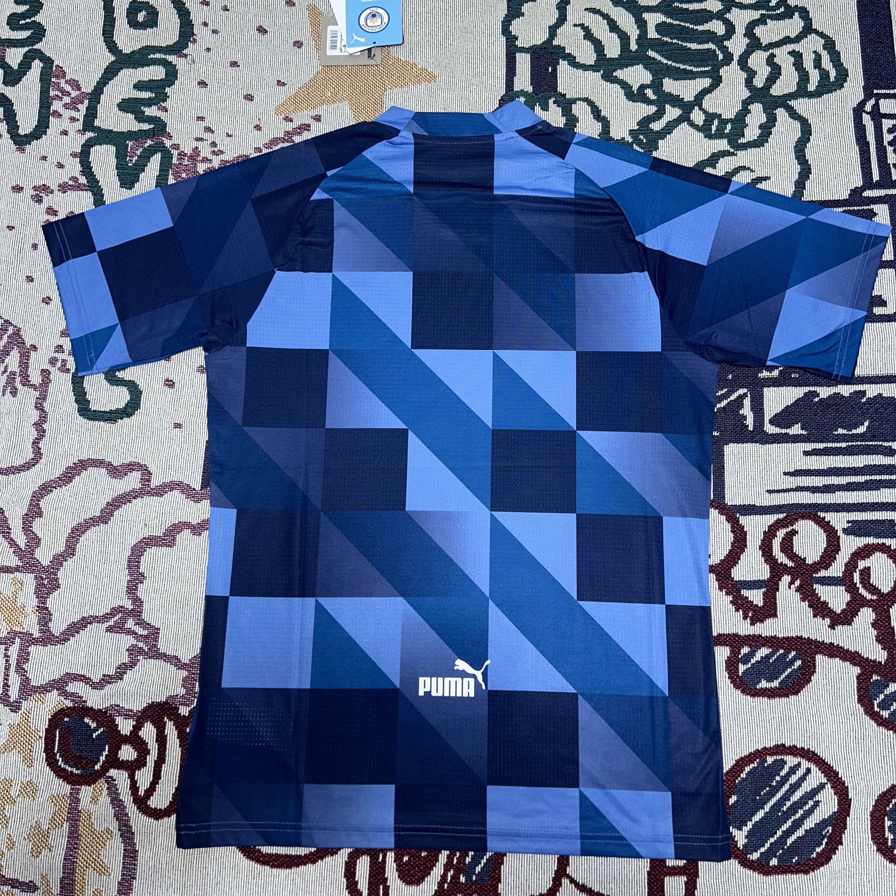 Puma 2022/23 Manchester City Prematch Short Sleeve Jersey Lake Blue Navy 착용 스타일 - 4