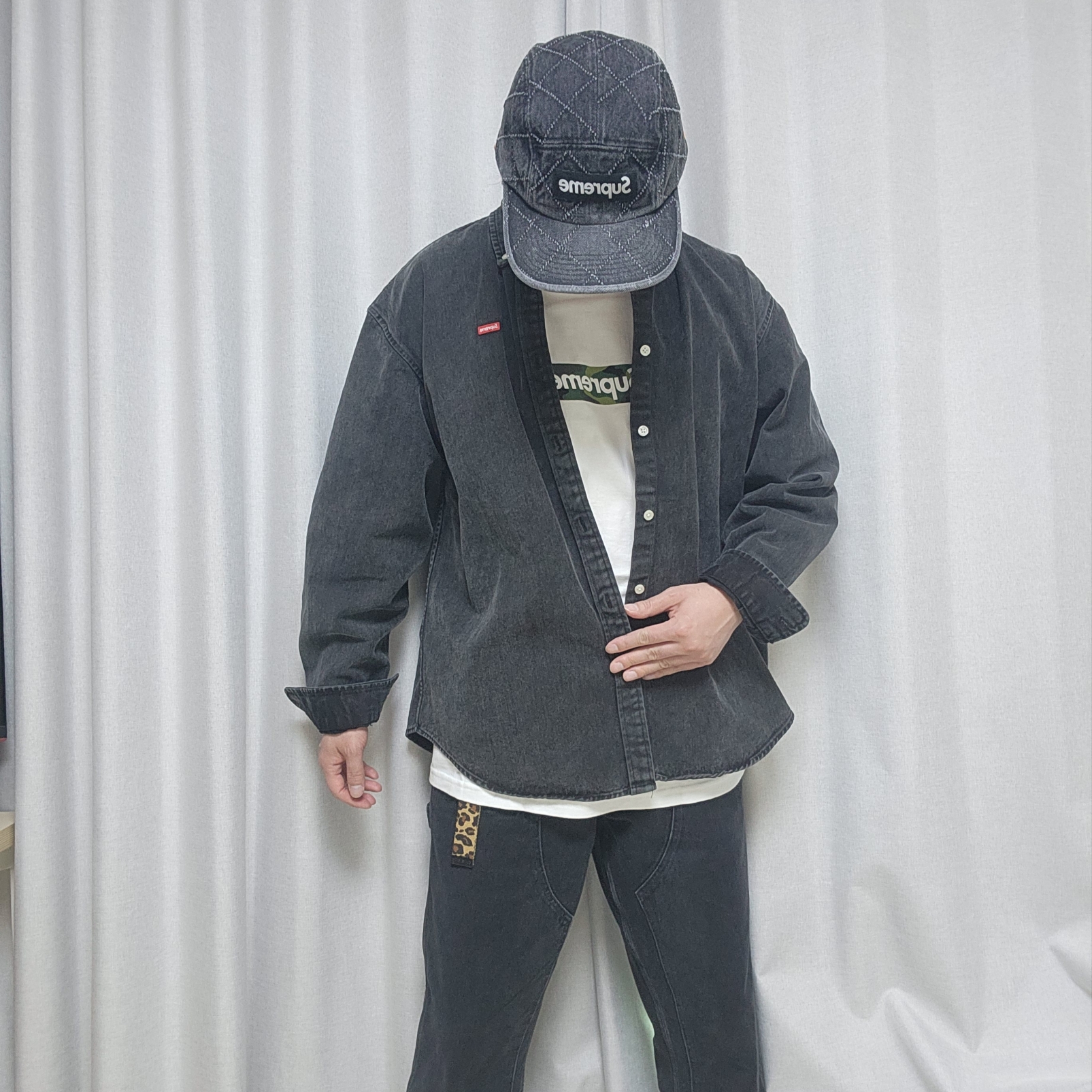 Supreme Small Box Shirt Washed Black - 24SS, Supreme x Toy Machine Webbing Belt Leopard - 24SS 착용 스타일