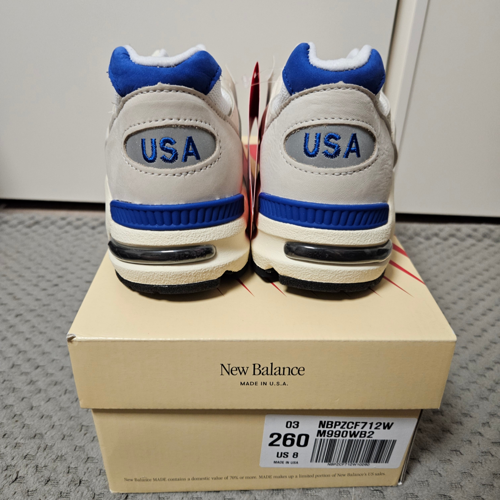 New Balance 990v2 Made in USA White Blue 착용 스타일 - 3