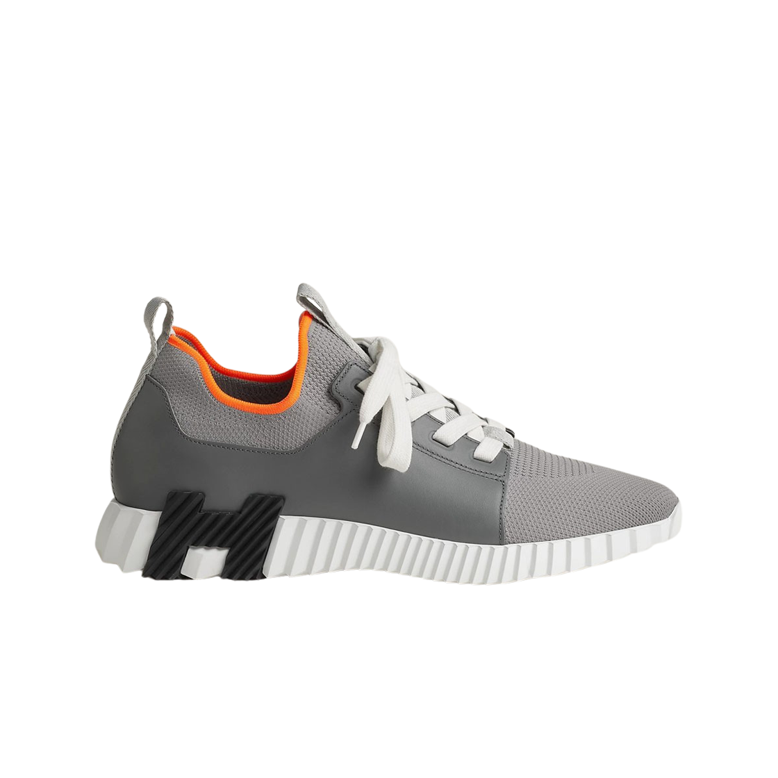 H212918ZH67 Hermes Depart Sneakers Knit Calfskin & Gris Osmium