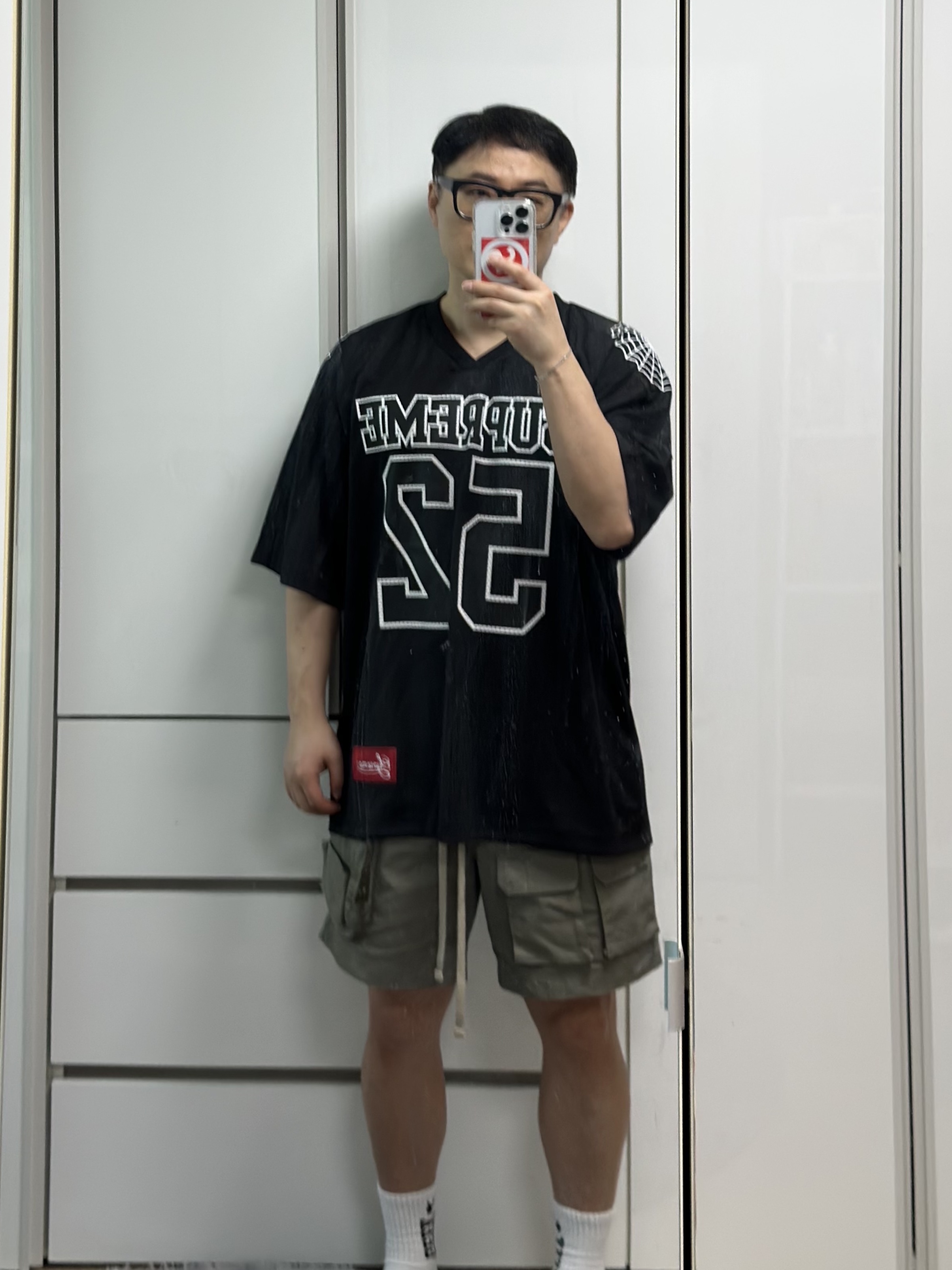 Supreme Spiderweb Football Jersey Black - 24SS 착용 스타일