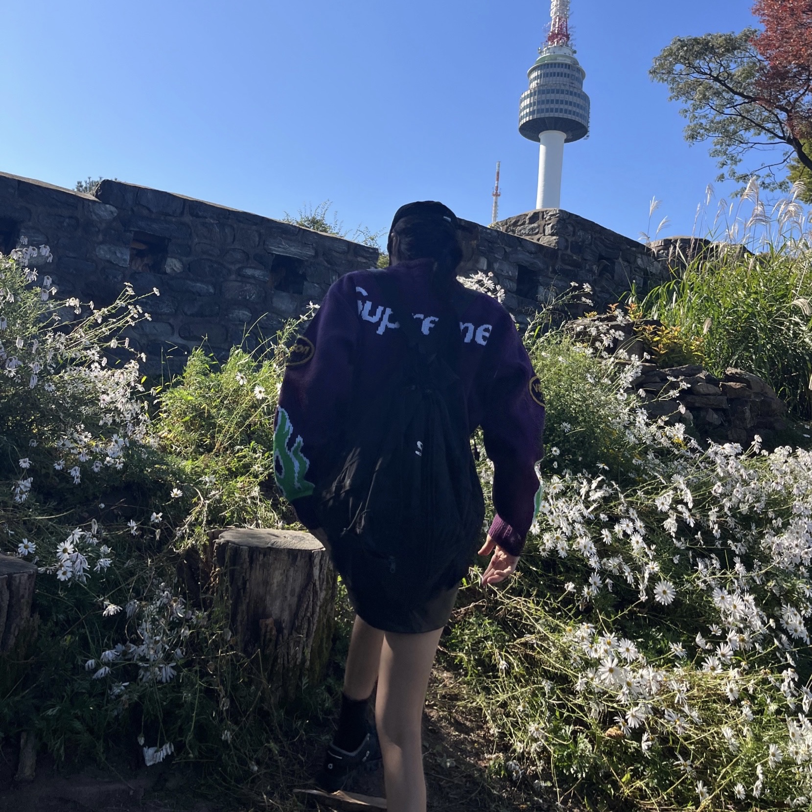 Supreme x Vanson Leathers Sweater Purple - 22SS 착용 스타일 - 4