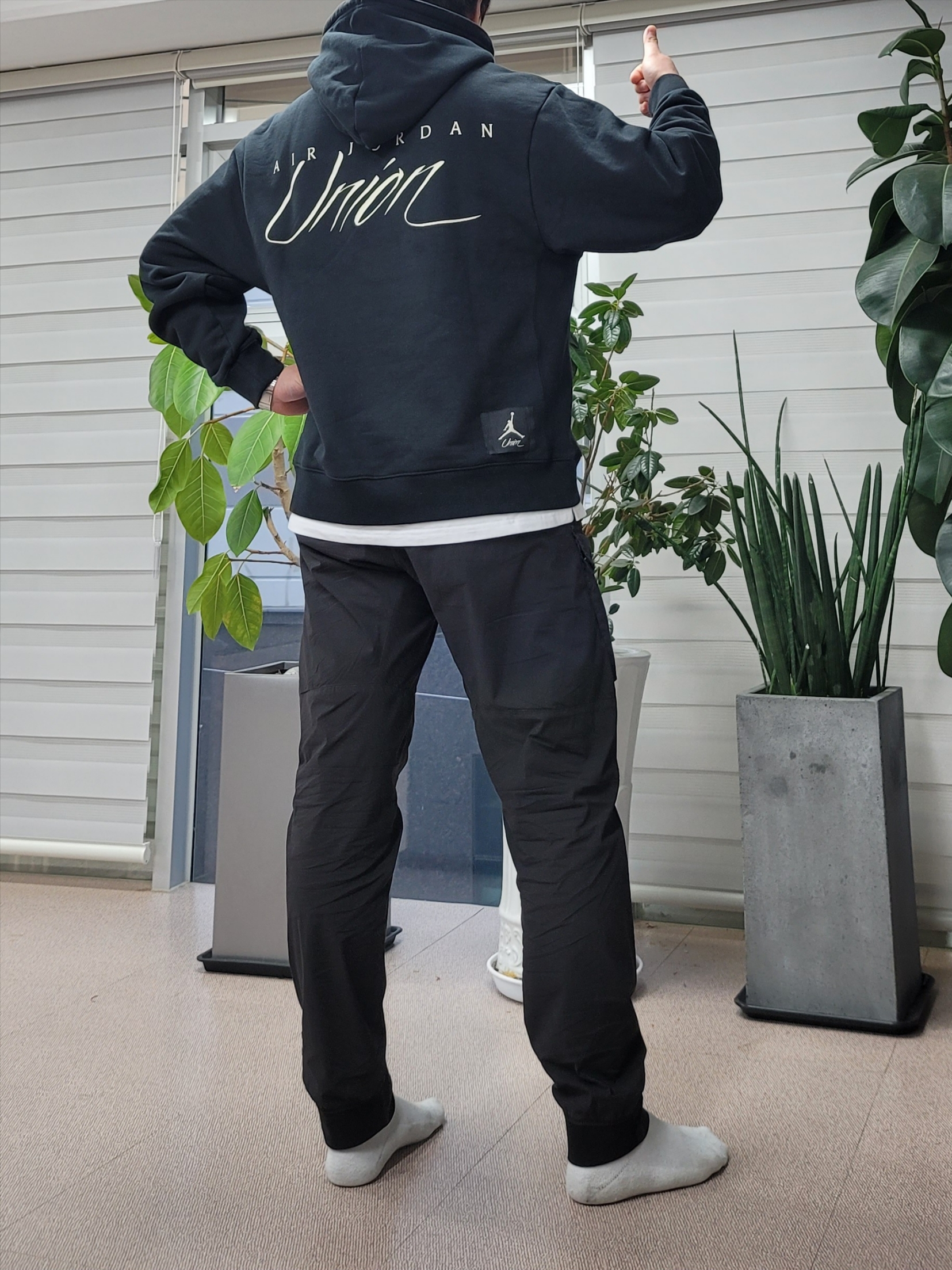 Jordan x Union Fleece Hoodie Black - Asia 착용 스타일 - 6