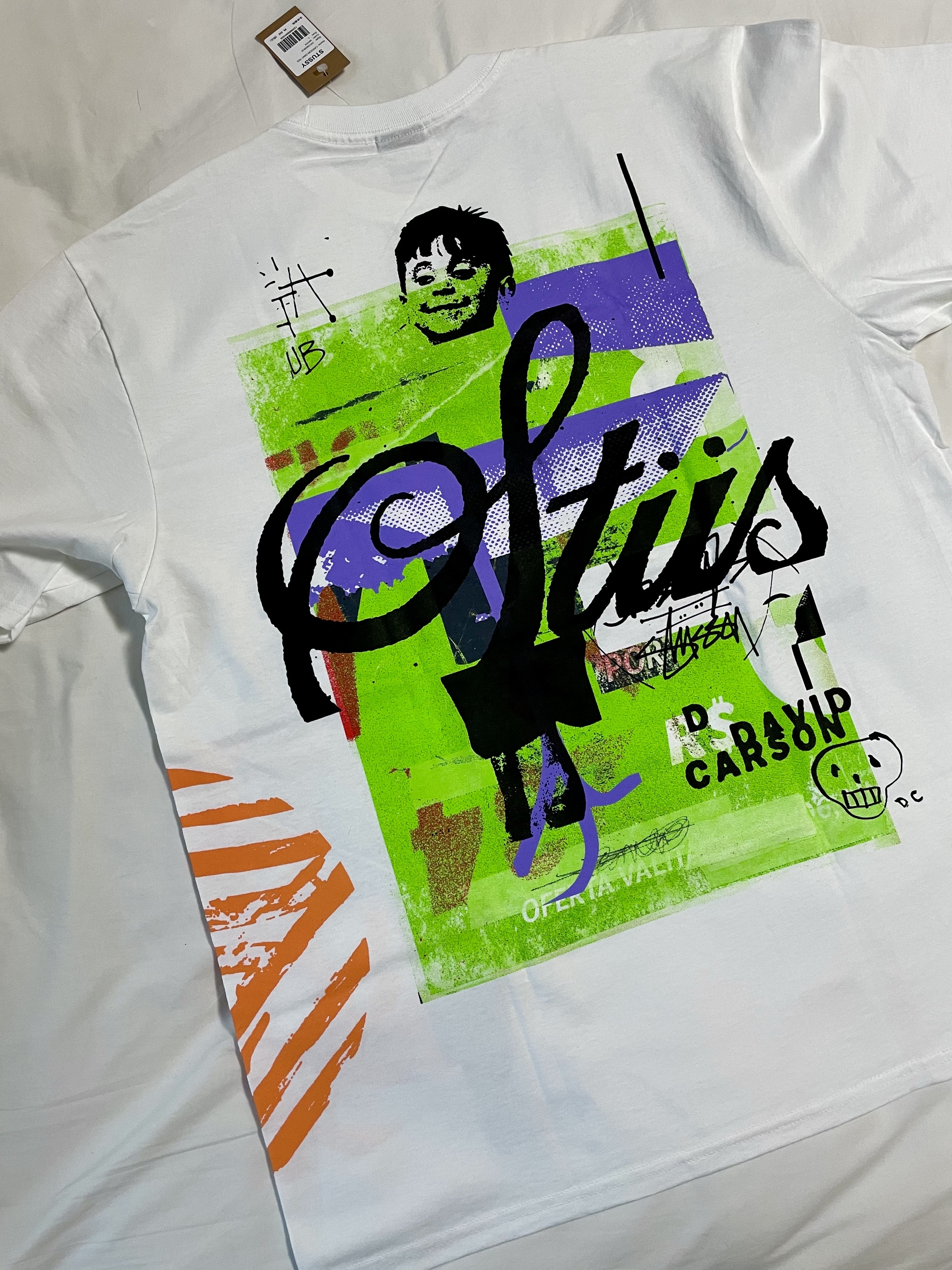 Stussy David Carson Dino T-Shirt White 착용 스타일 - 1