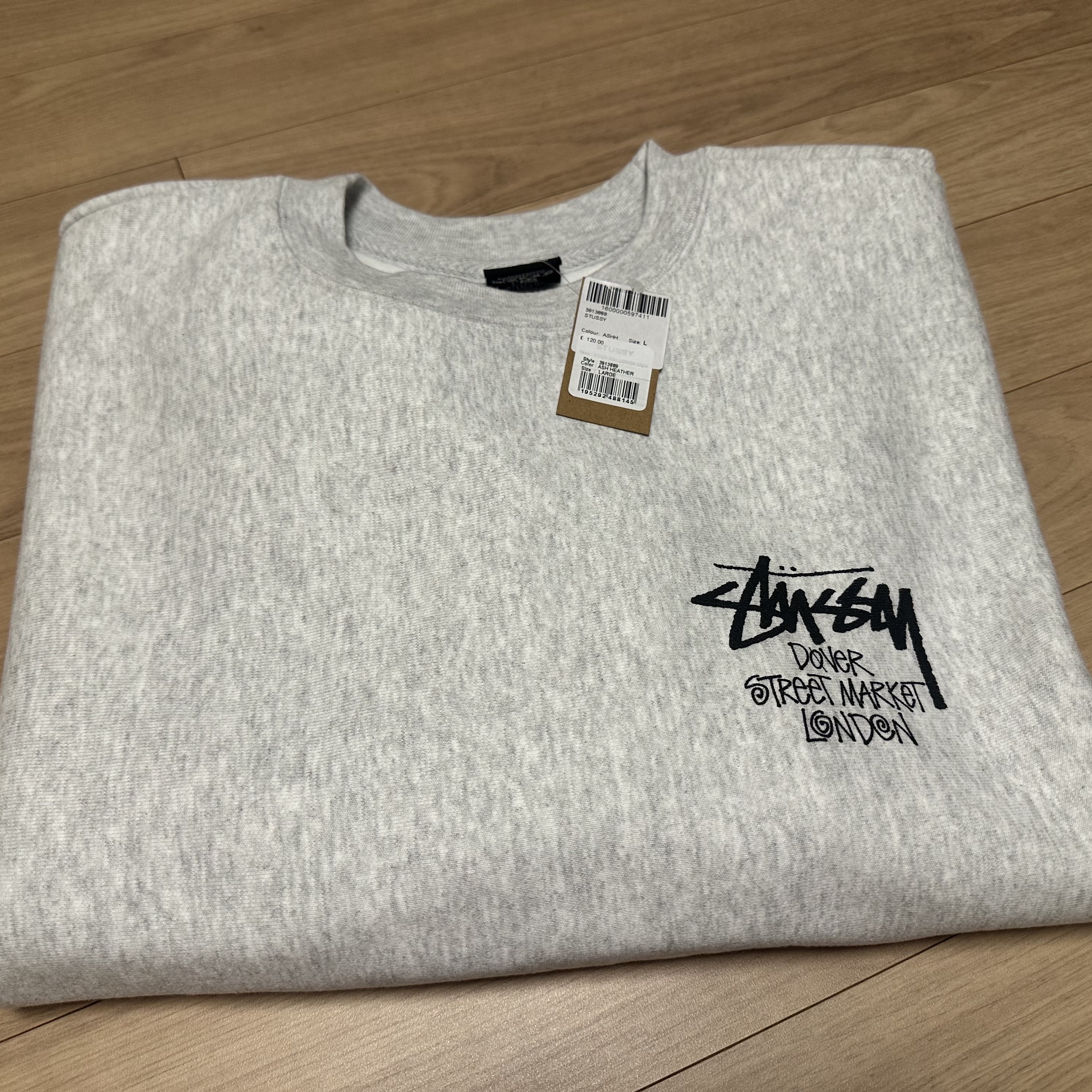 Stussy Stock DSM London Crew Ash Heather 2023 착용 스타일 - 1