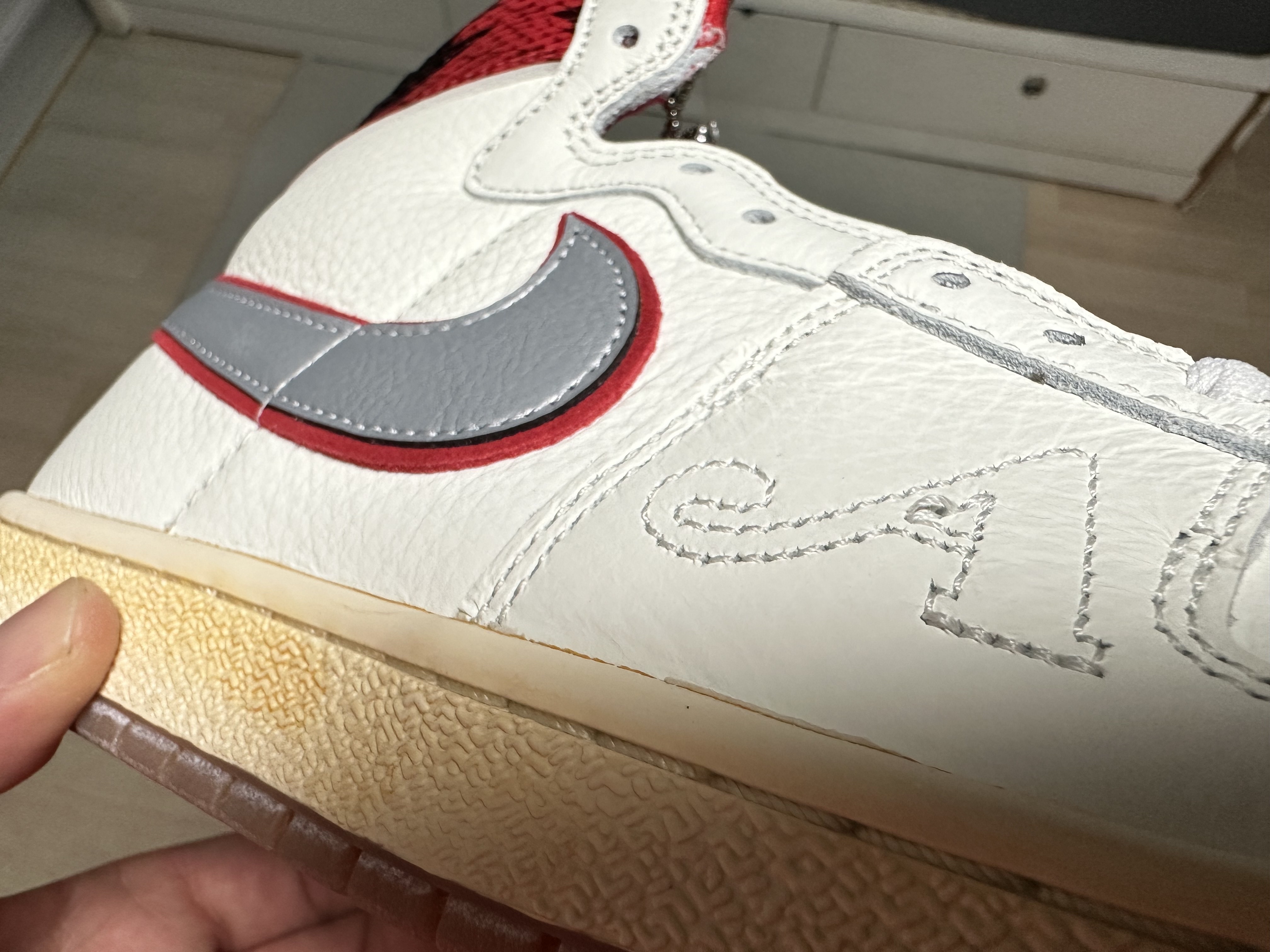 Jordan x Awake NY Air Ship PE SP Sail University Red 착용 스타일