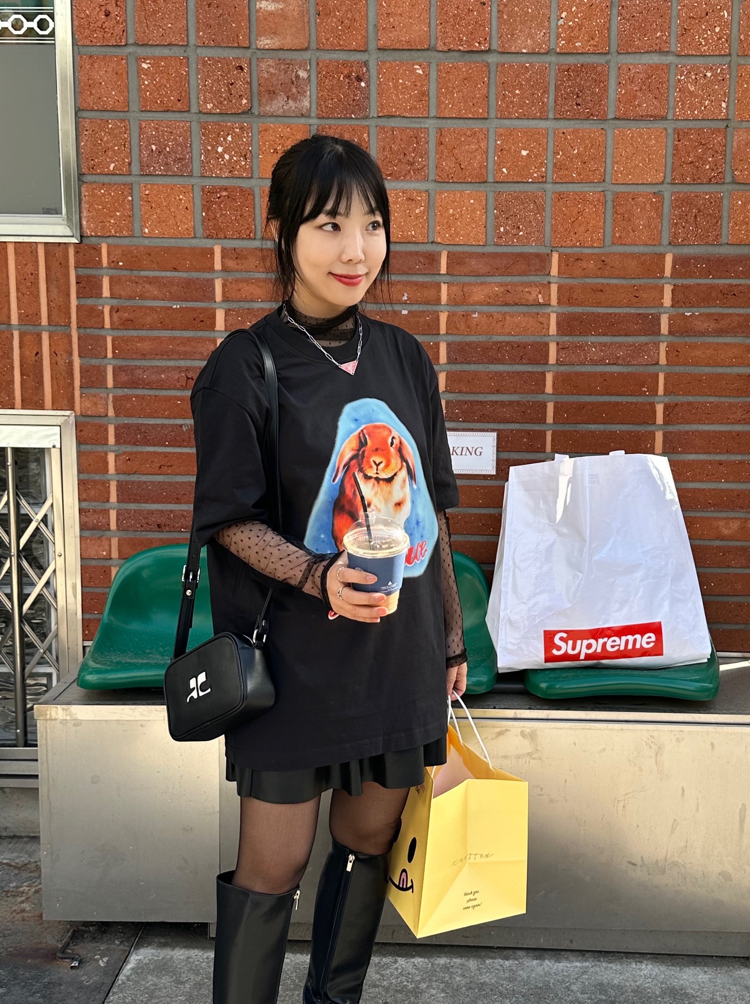 Palace Bunny T-Shirt Black - 24SS, Courreges Reedition Camera Bag Chocolate 착용 스타일 - 1