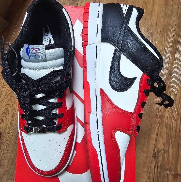 Nike x NBA Dunk Low Retro EMB Black and Chile Red 착용 스타일 - 1