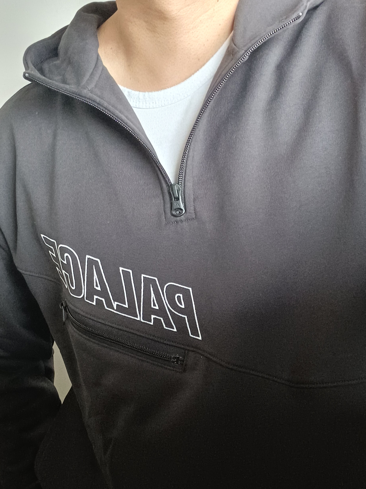 Palace Slant 1/4 Zip Hood Black - 22FW 착용 스타일