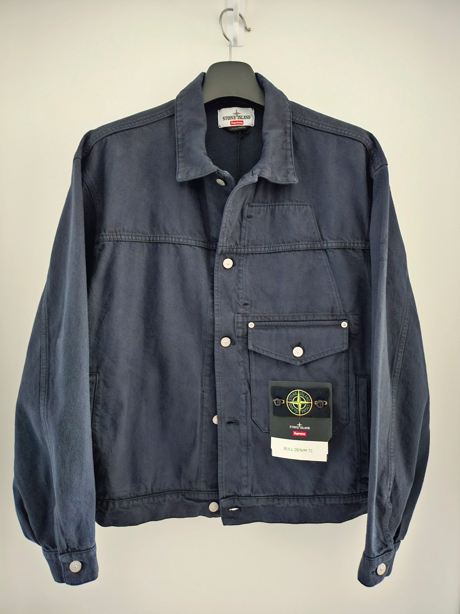 Supreme x Stone Island Denim Trucker Jacket Navy - 23FW 착용 스타일