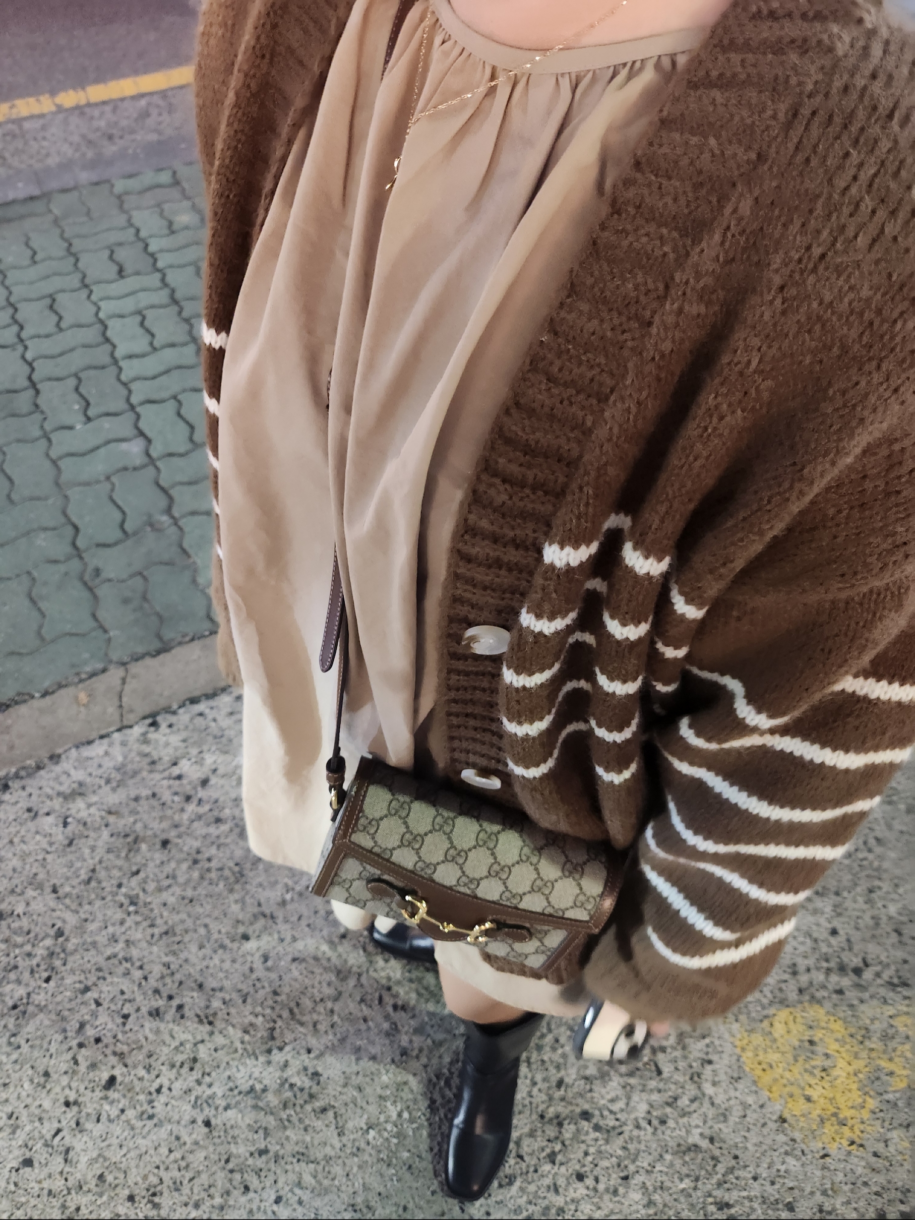 Gucci Horsebit 1955 Mini Bag Beige Ebony Brown 착용 스타일