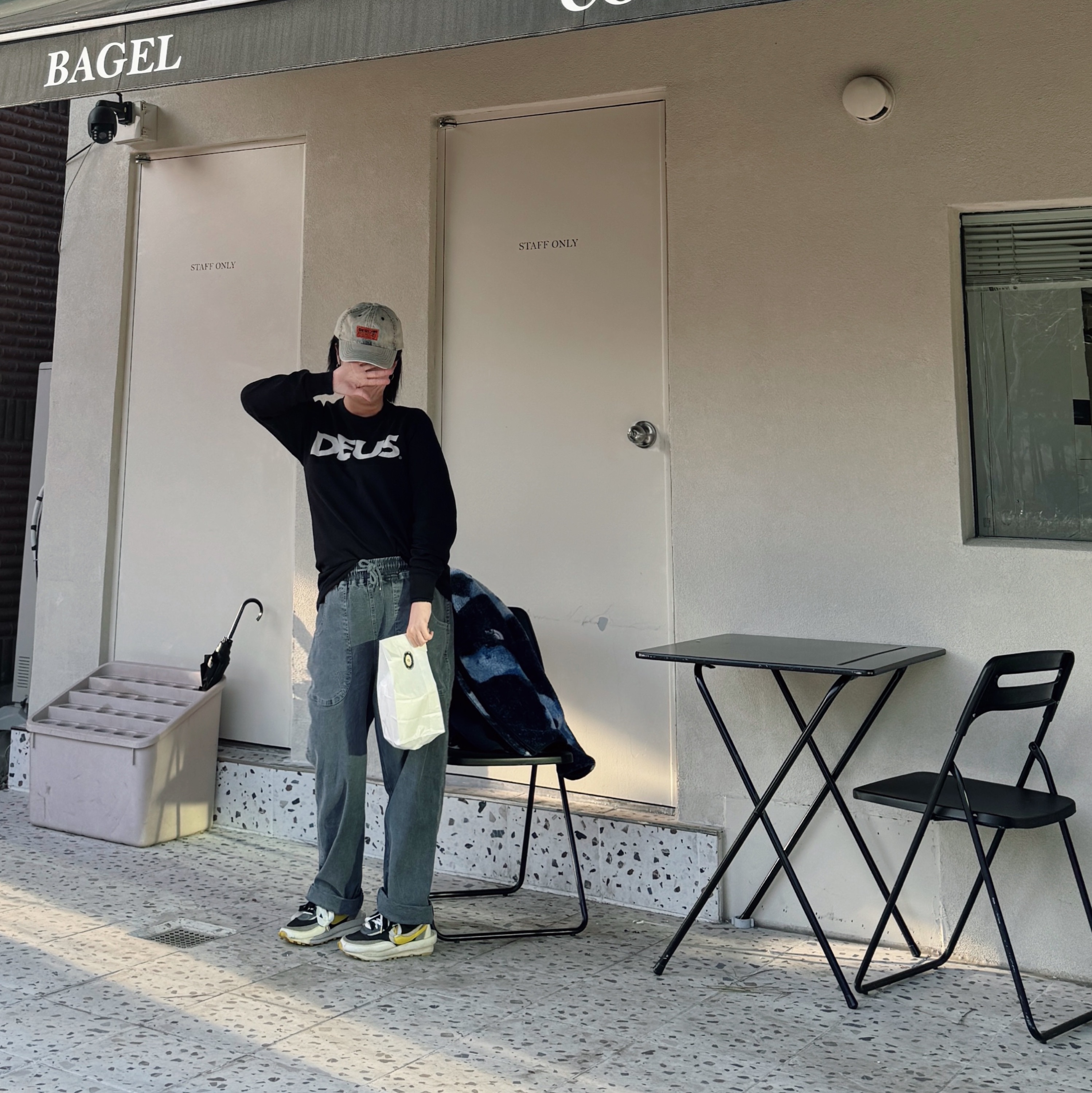 Deus Ex Machina Ortiz Denim Cap Light Blue, Nike x Sacai x Undercover LDWaffle Black Bright Citron 착용 스타일 - 1