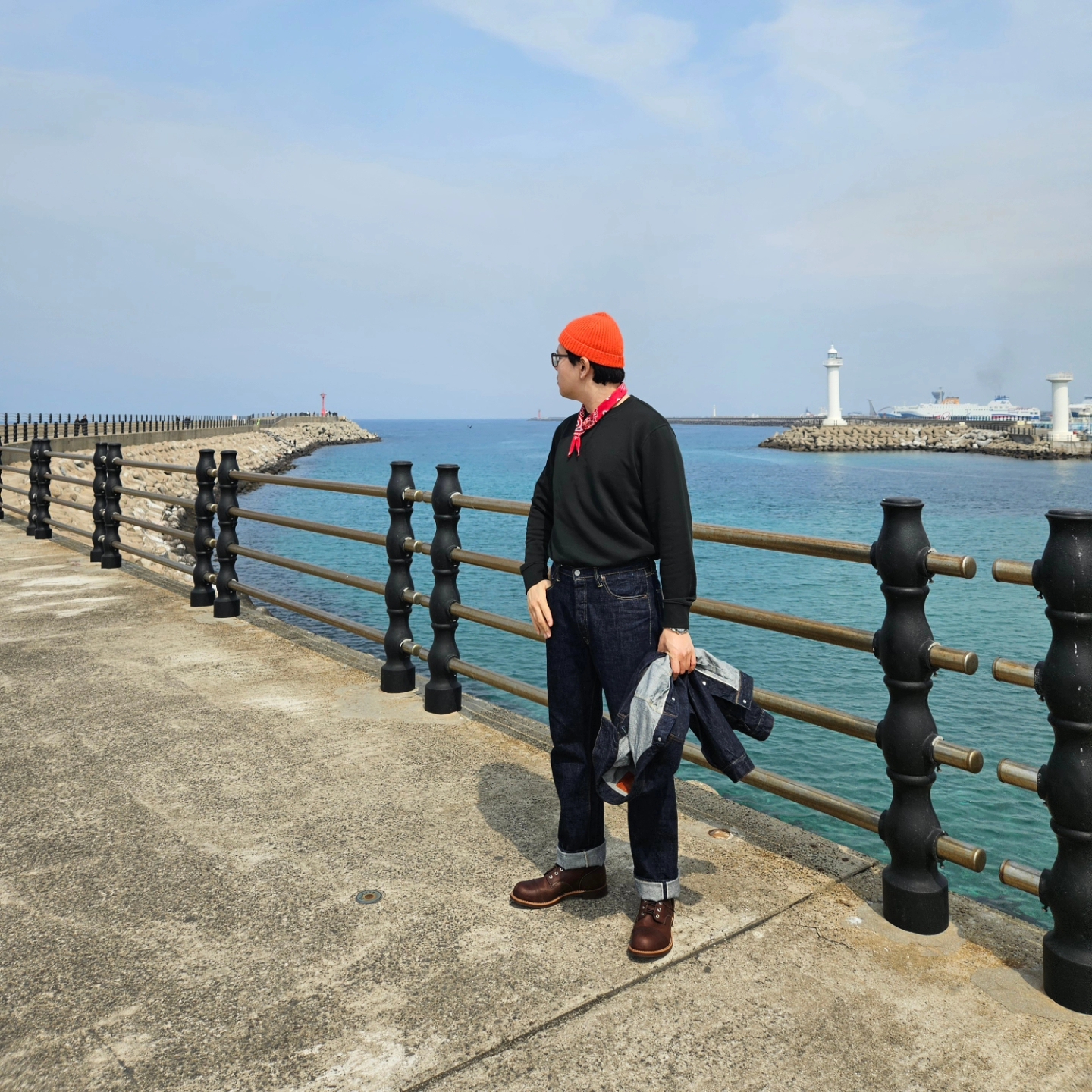 Red Wing Iron Ranger 8111 Amber Harness - D, Fullcount 1101W Straight Denim One Wash Indigo Blue 착용 스타일 - 5