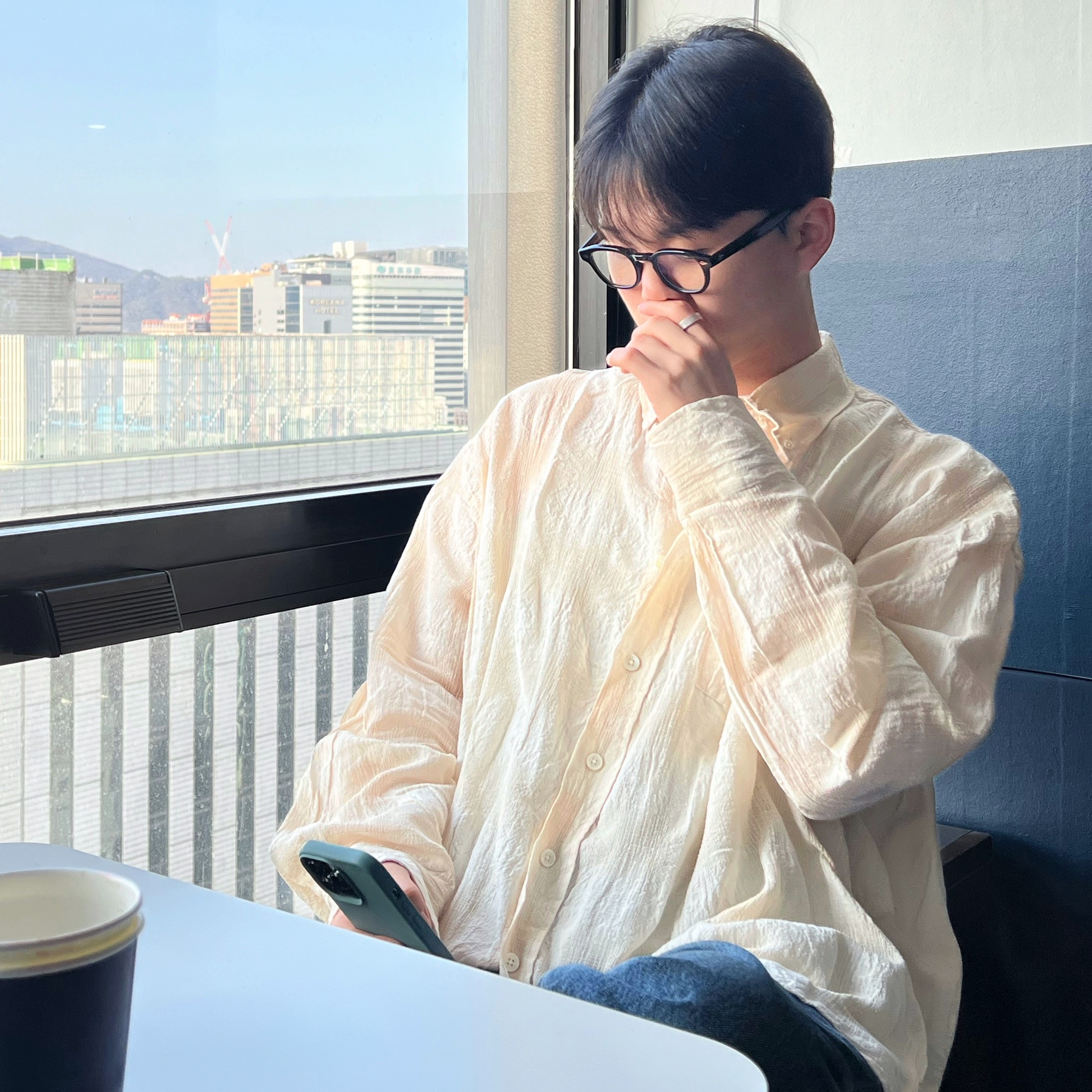 Our Legacy Borrowed BD Shirt Naturelle Spectral Check 착용 스타일 - 2