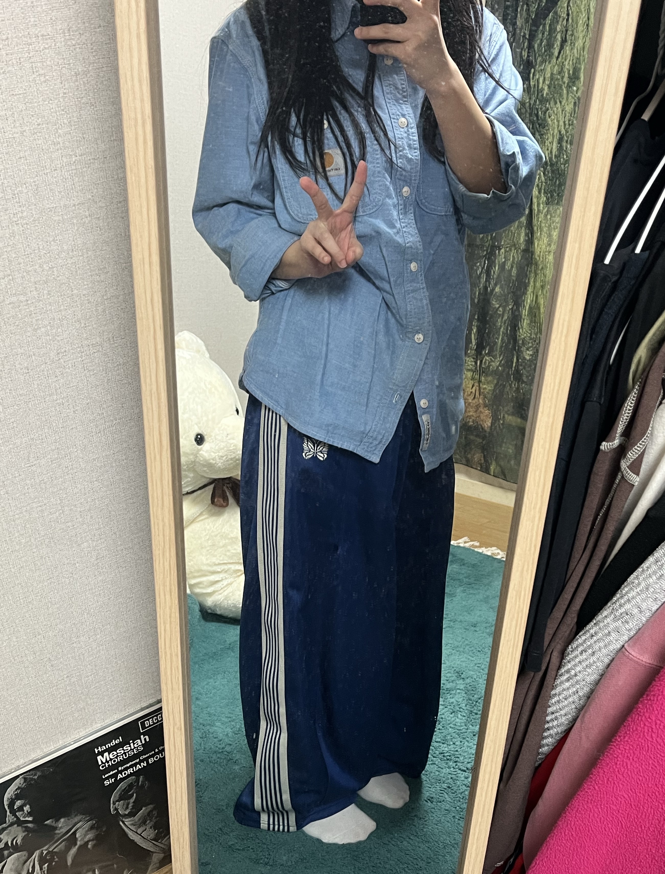 Needles H.D. Track Pants Poly Smooth Royal, Carhartt WIP Clink Shirt Wax 착용 스타일 - 2