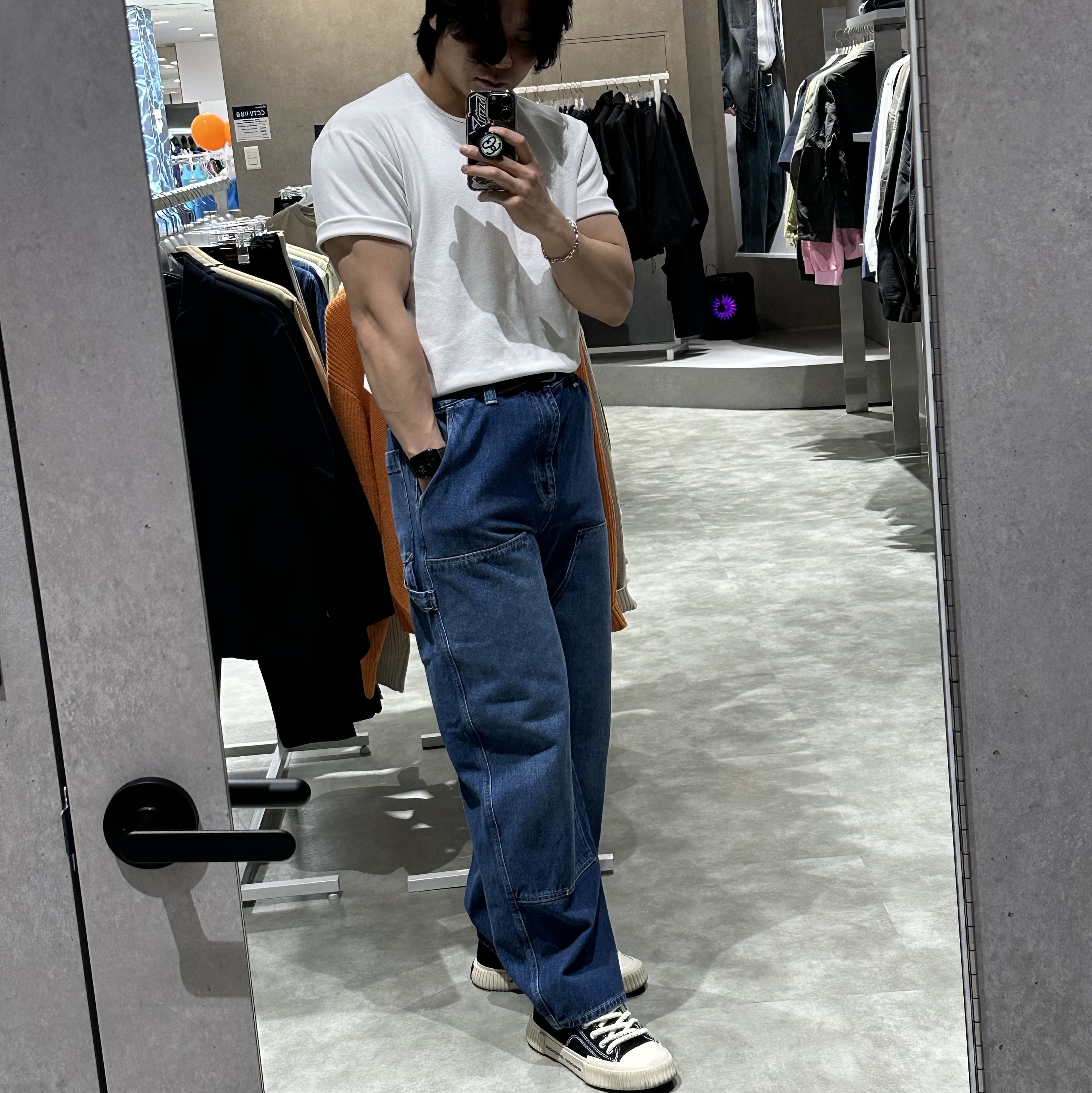 Stussy Denim Work Pants Blue 착용 스타일 - 1
