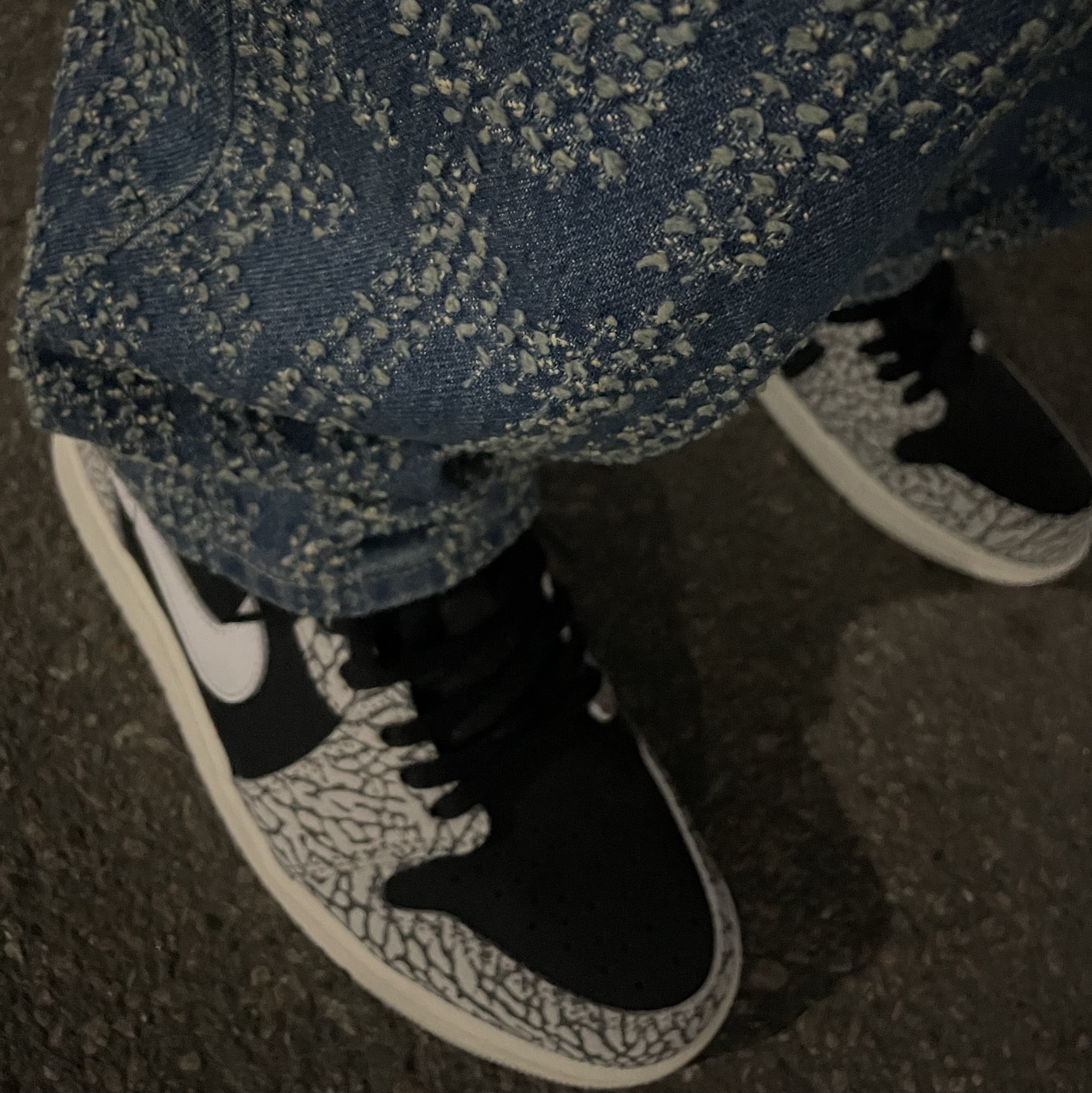 Jordan 1 Retro Low OG Black Cement, Supreme Needle Punch Regular Jean Washed Blue - 23FW 착용 스타일 - 2