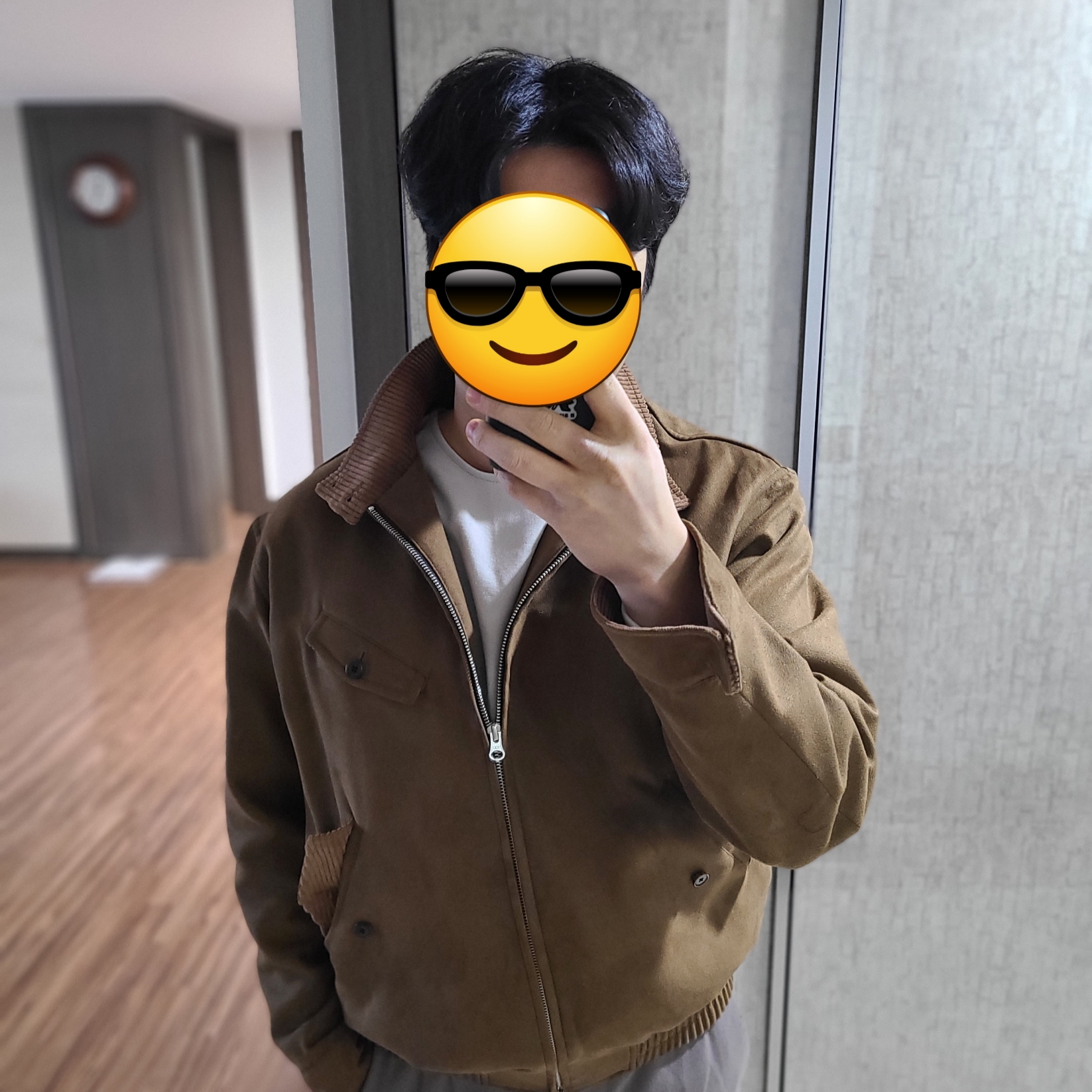 STU High Neck Suede Jacket Brown 착용 스타일