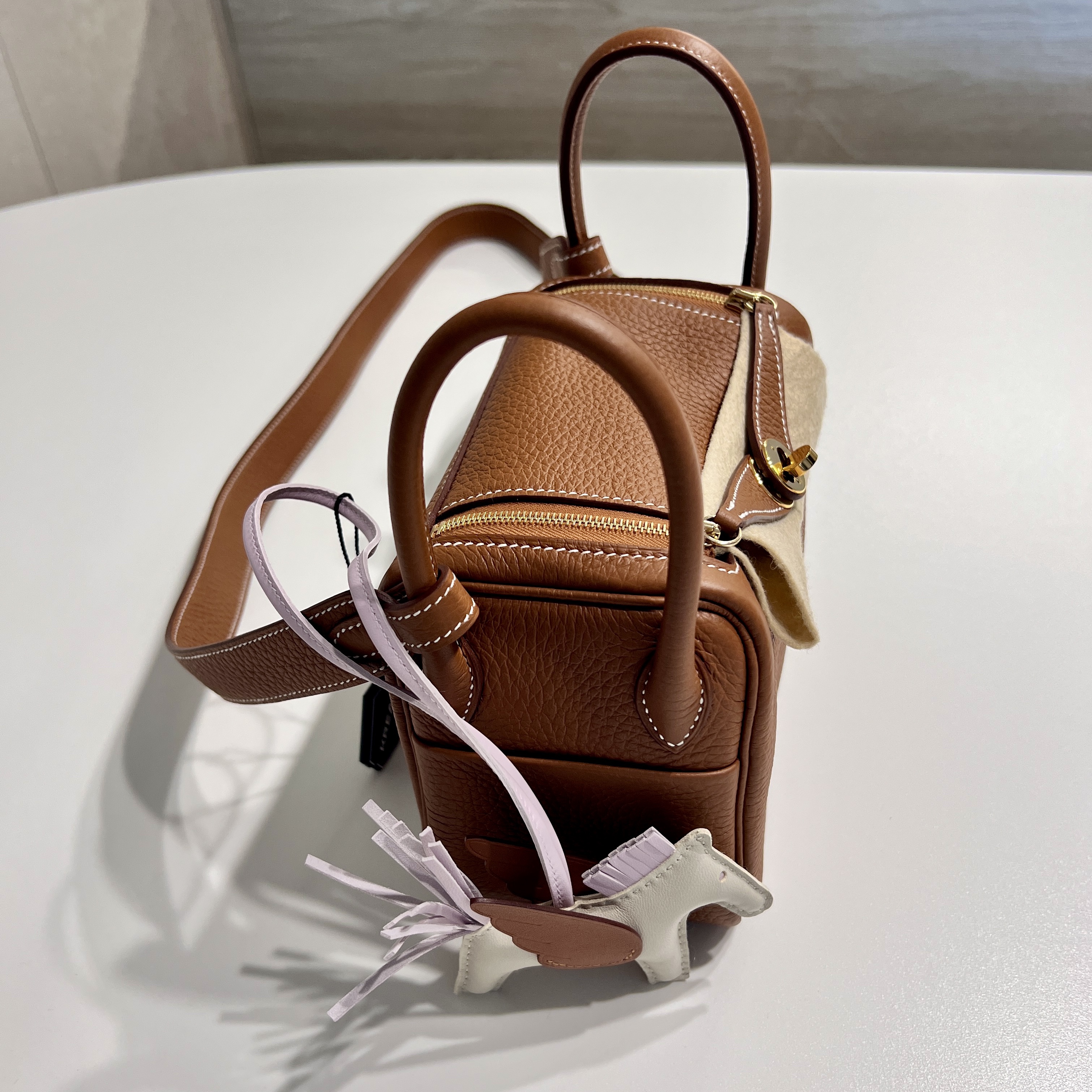 Hermes Rodeo Pegase PM Charm Milo Swift & Craie Gold Mauve Sylvestre 착용 스타일 - 3