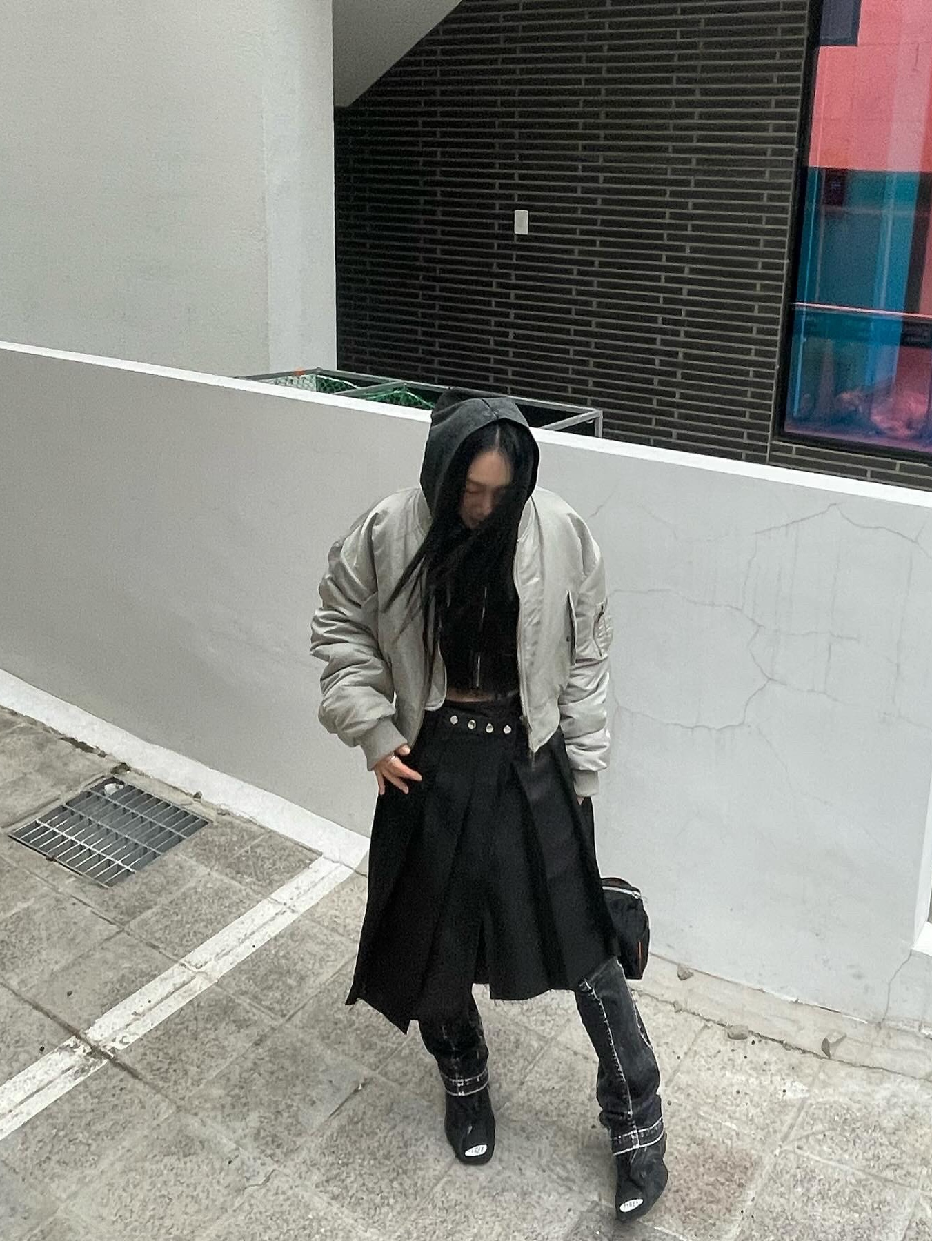 IAB Studio x Obey Poster Zip Jacket Anthracite, (W) Balenciaga Tyrex Sneakers Black 착용 스타일 - 2