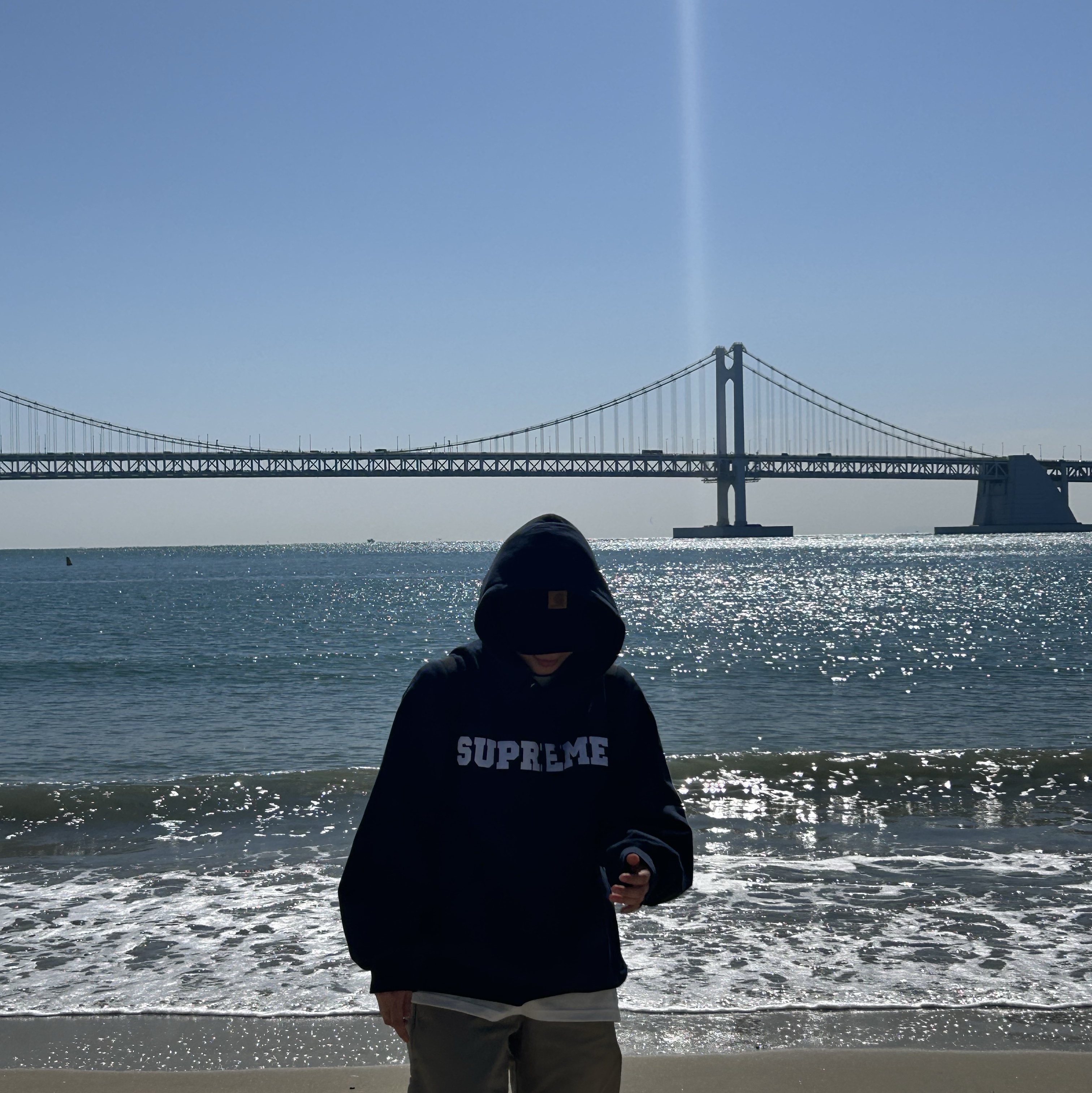 Supreme Collegiate Hooded Sweatshirt Navy - 24SS 착용 스타일