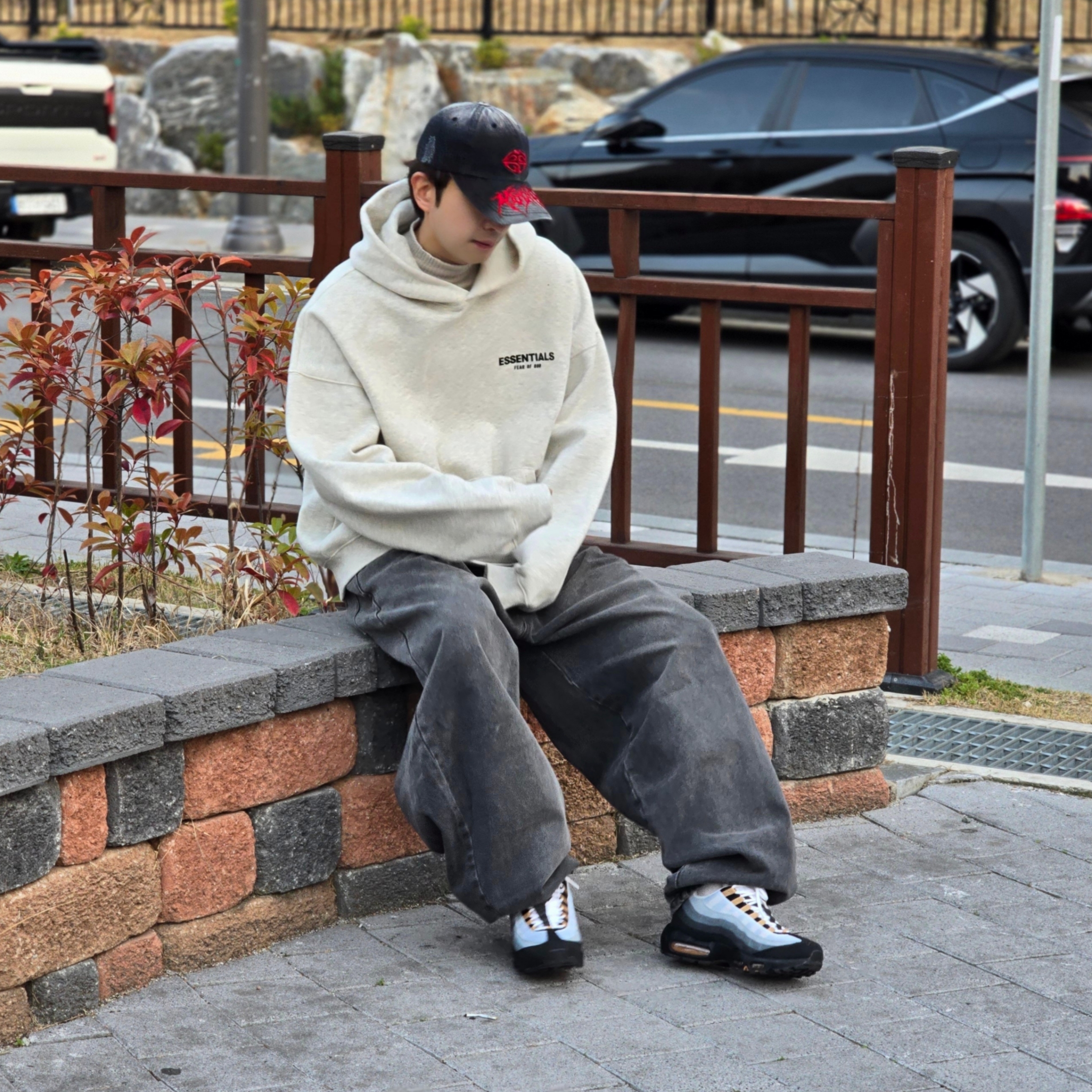 Essentials The Core Collection Hoodie Light Oatmeal, Nike Air Max 95 Wolf Grey Yellow Strike 착용 스타일 - 5