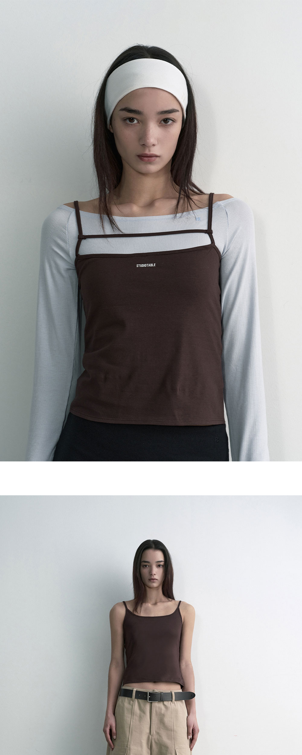 STUDIOTABLE Vary Strap Sleeveless Top Brown 상세 이미지 2