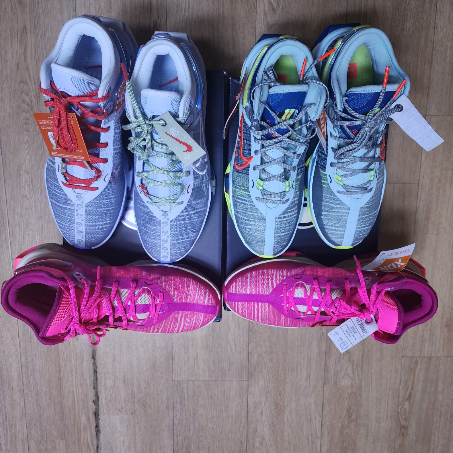 Nike Air Zoom GT Jump 2 EP Wolf Grey Blue Tint, Nike Air Zoom GT Jump 2 Mica Green Bright Crimson 착용 스타일 - 2
