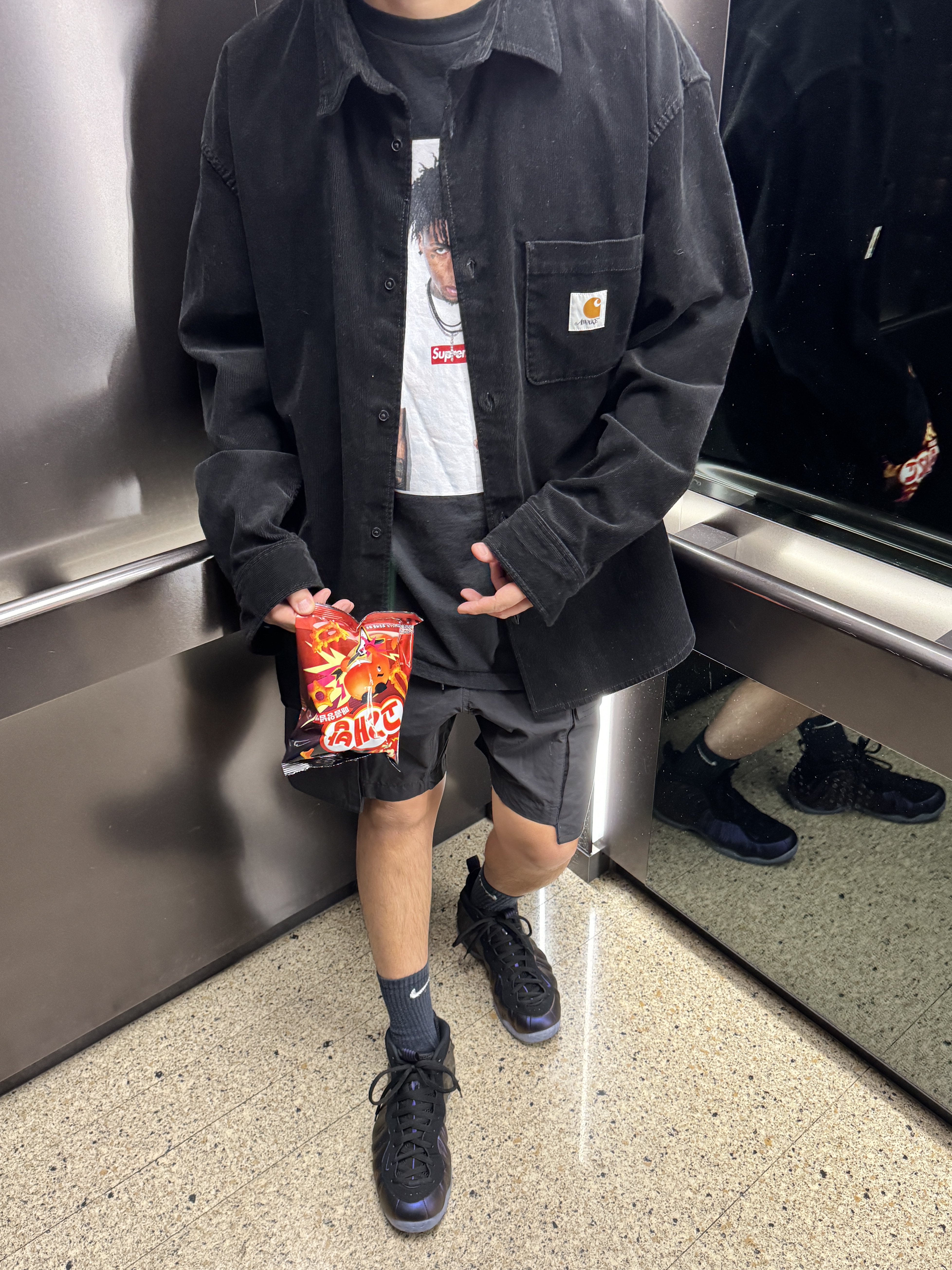 Nike Air Foamposite One Black Varsity Purple, Supreme NBA Youngboy T-Shirt Black - 23FW 착용 스타일
