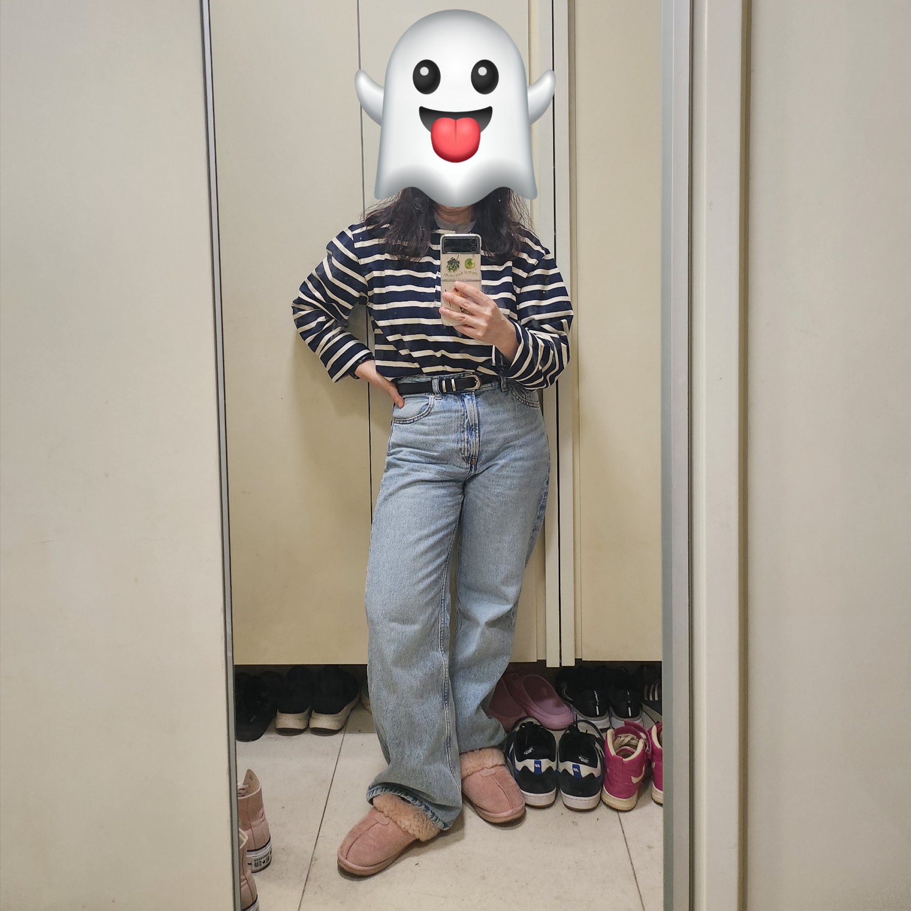 (W) COS Rugby Style Polo Shirt Navy White Striped 착용 스타일 - 2