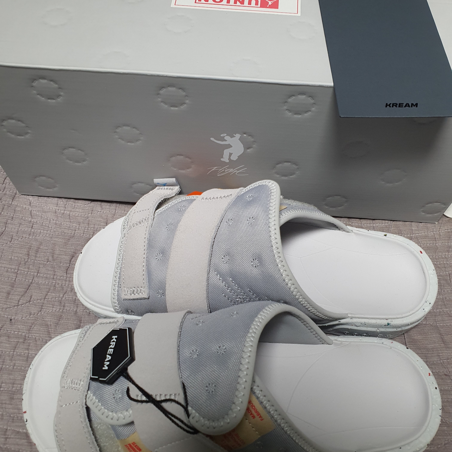 Jordan x Union Crater Slide SP Grey Fog 착용 스타일