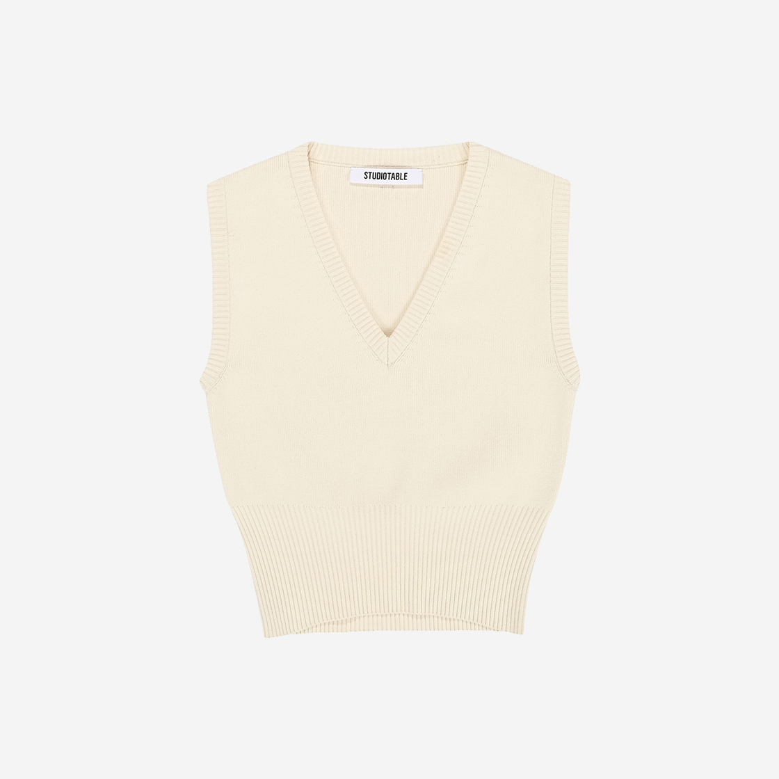 스튜디오테이블 코튼 크롭 브이넥 니트 베스트 아이보리