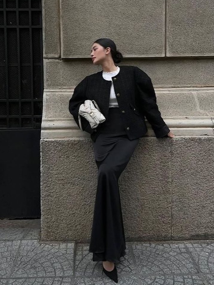 The Greatest Wool Tweed Woman Black, (W) Gucci Chenille Tweed Jacket Black 착용 스타일 - 3