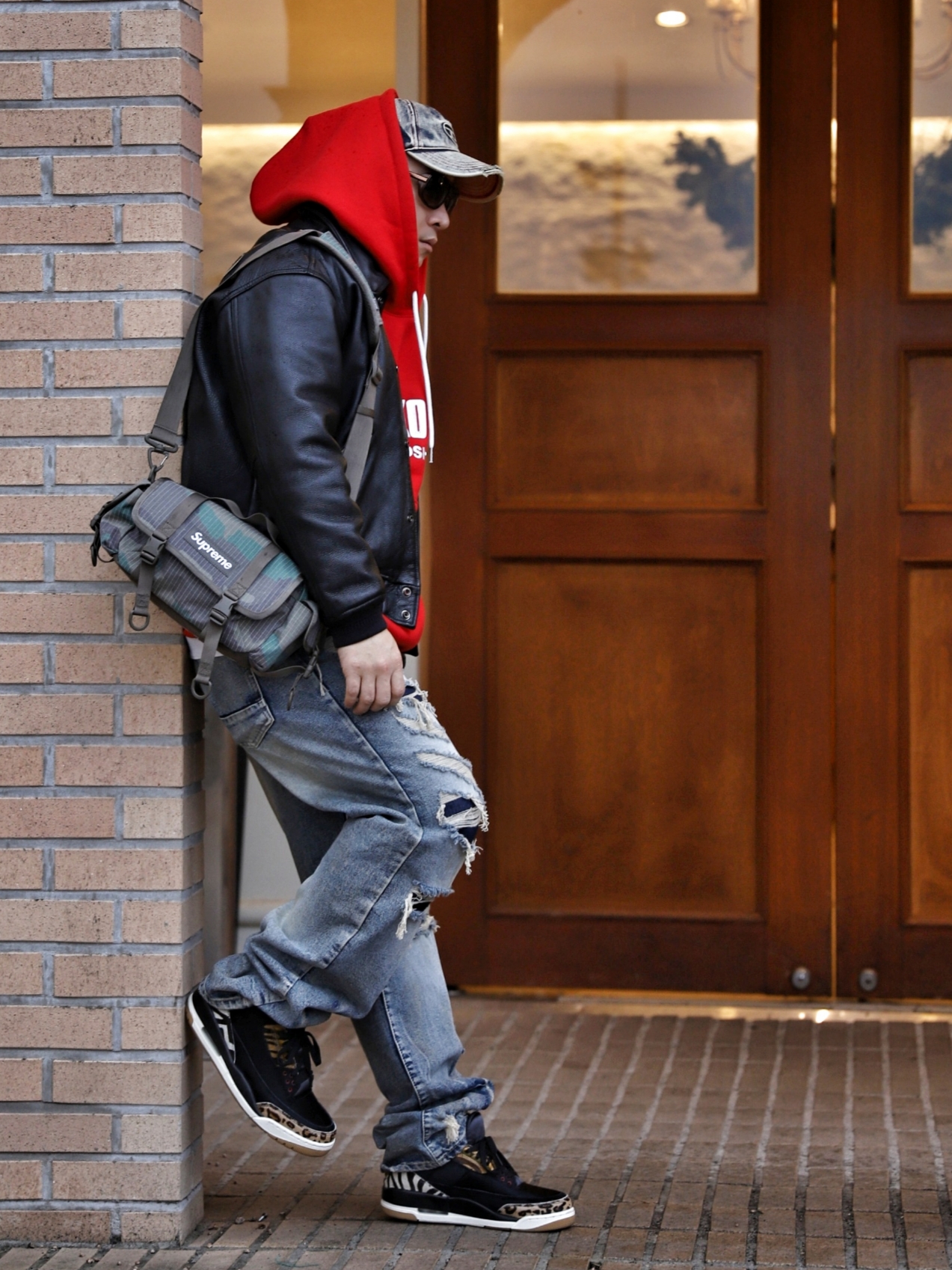 Diesel C-Seymon Treated Denim Baseball Cap Blue White, Jordan 3 Retro SE Animal Instinct 착용 스타일 - 3