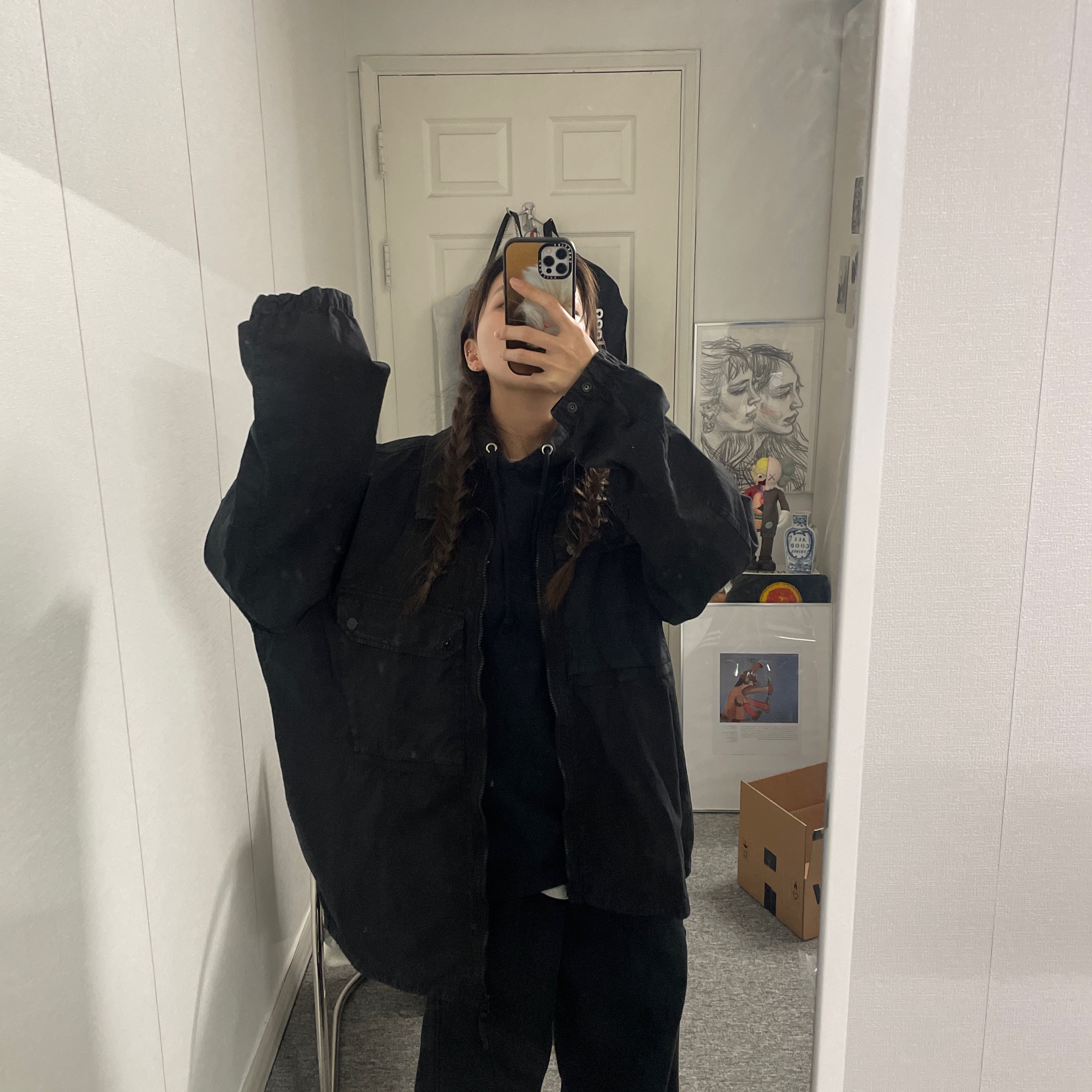 Stone Island 102WN Brushed Organic Cotton Overshirt Black - 23FW 착용 스타일