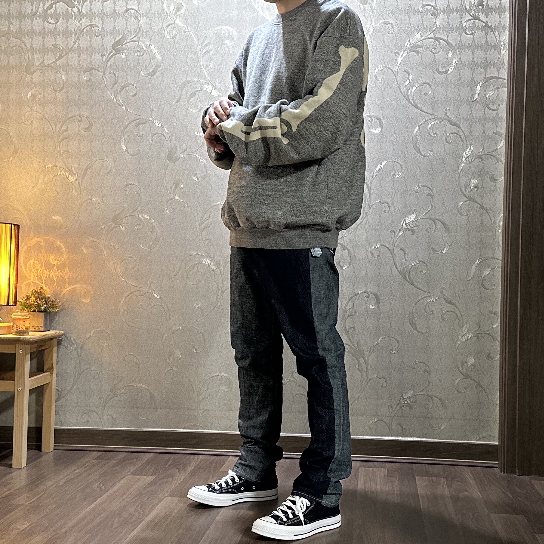 Kapital Fleece Big Crewneck Sweat Heather Charcoal 착용 스타일 - 4