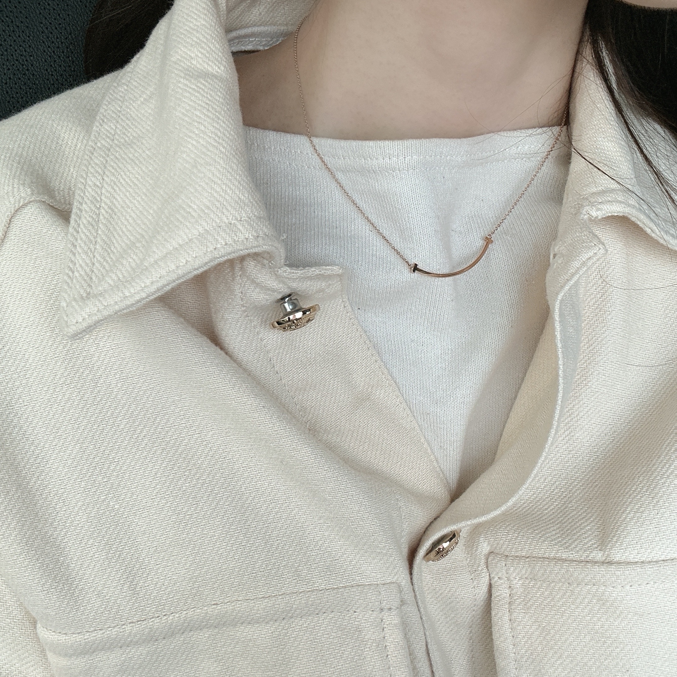 Tiffany & Co. Tiffany T Smile Pendant Small Rose Gold, Saint James Guildo U Elbow Patches Long Sleeve T-Shirt Ecru 착용 스타일