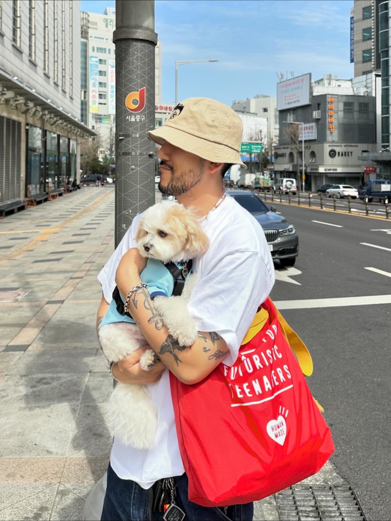 Human Made Nylon Heart 2-Way Tote Bag Red, Maison Mihara Yasuhiro Peterson OG Sole Canvas Low-top Sneakers Natural 착용 스타일 - 3