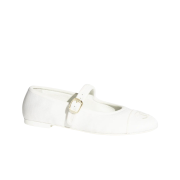 (W) Chanel Mary Jane Cotton Silk & White