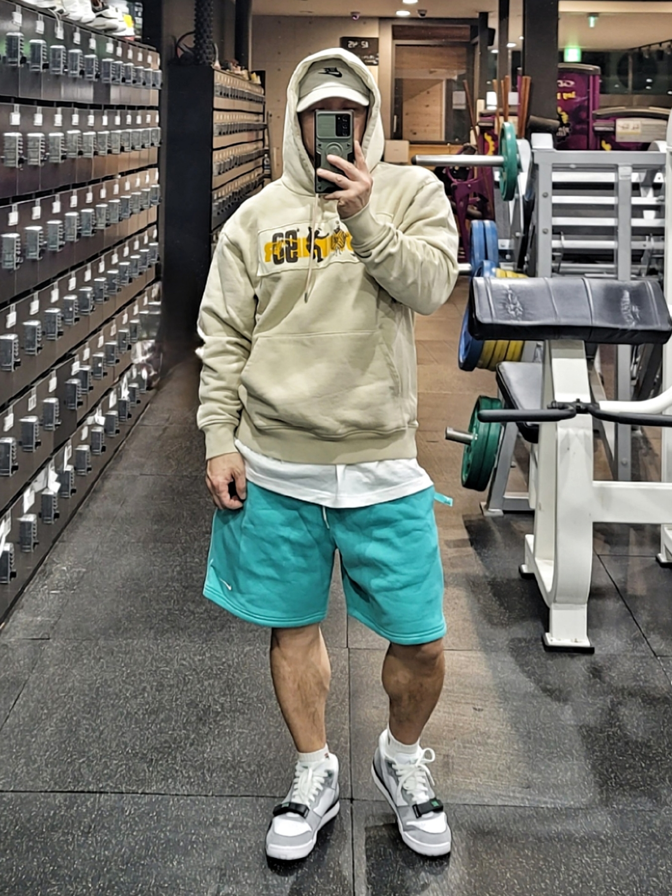 Nike Air Trainer 1 Chlorophyll, Nike NRG Solo Swoosh Fleece Shorts Washed Teal - Asia 착용 스타일