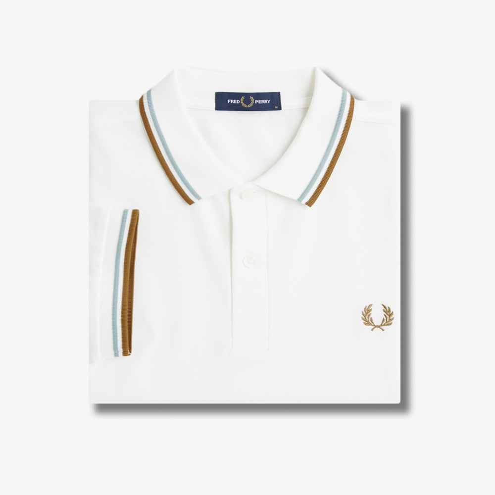 프레드페리 M3600 트윈 팁 프레드페리 셔츠 스노우화이트/사이버블루/다크카라멜(Fred Perry M3600 Twin Tipped Fred Perry Shirt Snow White/Silver Blue/Dark Caramel) - 6