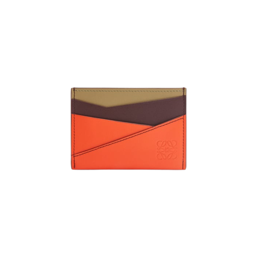 로에베 퍼즐 플레인 카드 홀더 인 클래식 카프스킨 다크 버건디 비비드 오렌지